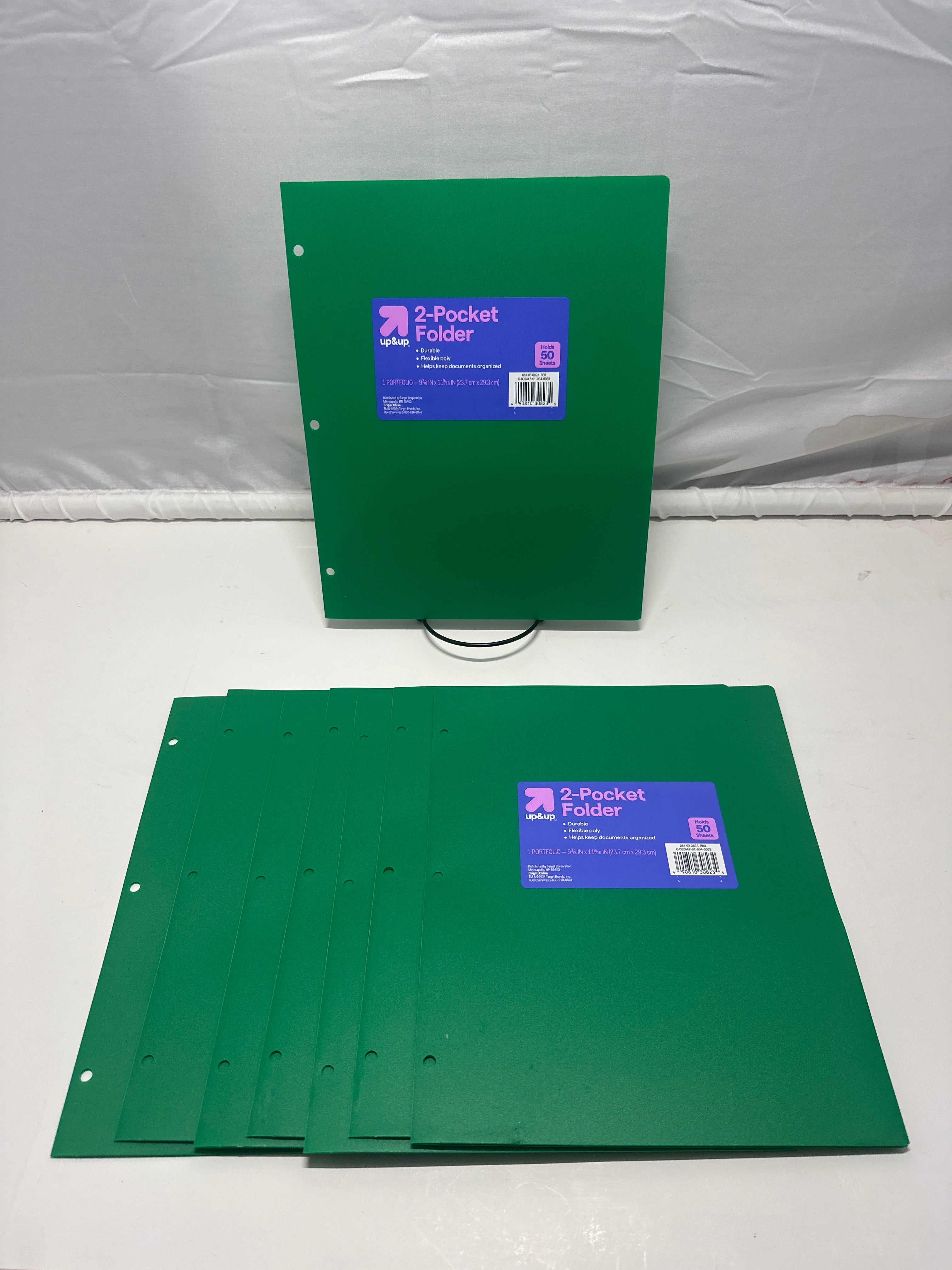 Up&Up 2 Pocket Folders 8 Pack Green Poly 3 Hole Punch Holds 50 Sheets Durable