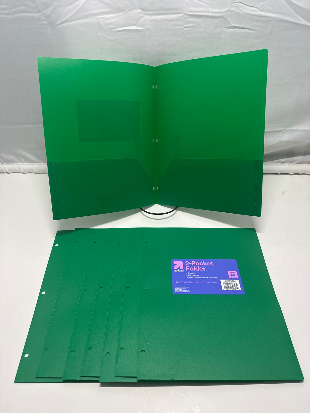 Up&Up 2 Pocket Folders 8 Pack Green Poly 3 Hole Punch Holds 50 Sheets Durable
