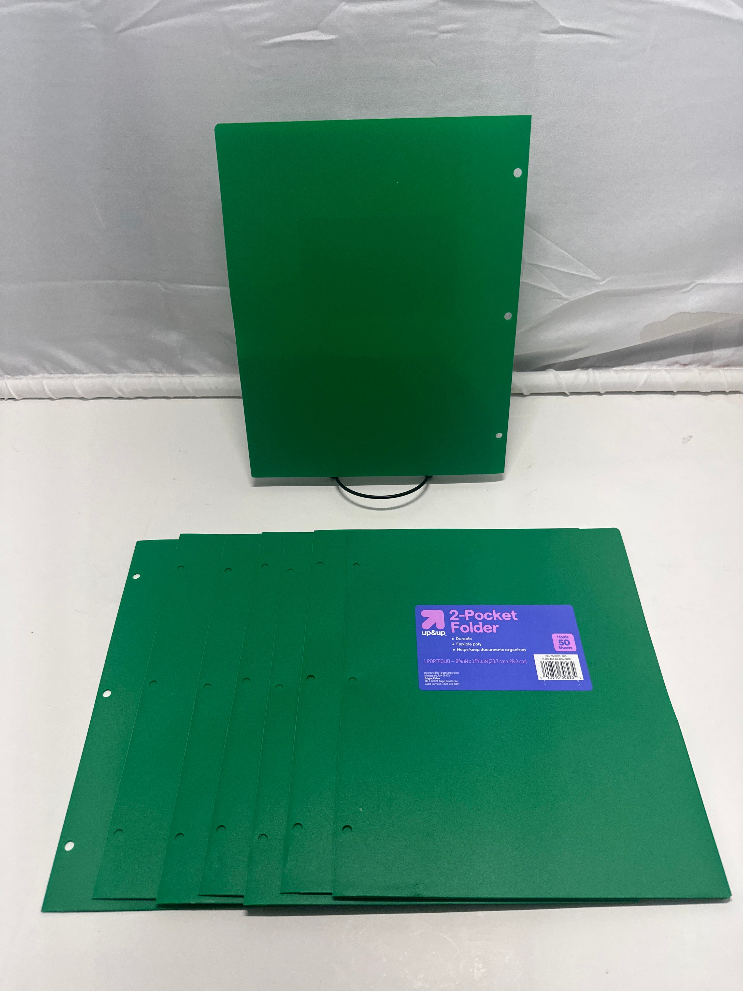 Up&Up 2 Pocket Folders 8 Pack Green Poly 3 Hole Punch Holds 50 Sheets Durable