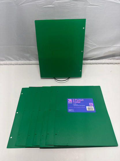 Up&Up 2 Pocket Folders 8 Pack Green Poly 3 Hole Punch Holds 50 Sheets Durable