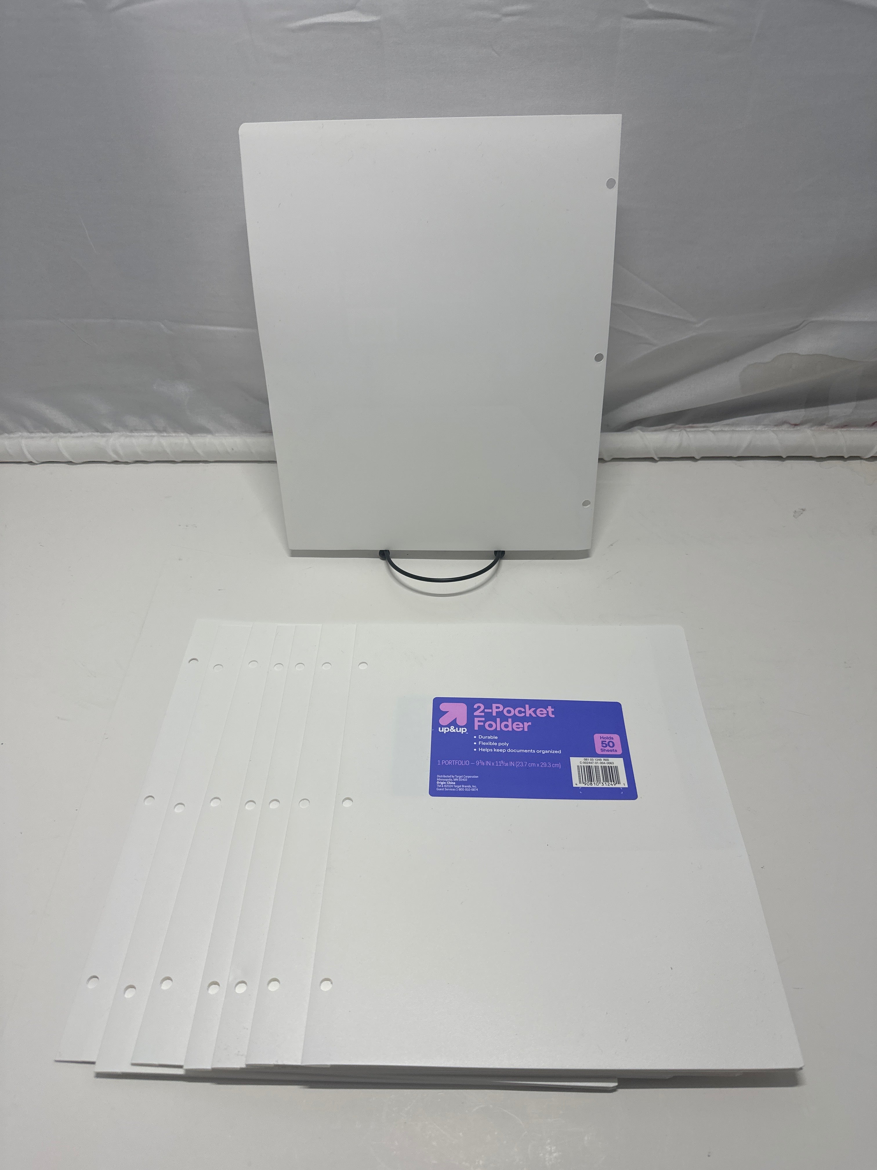 Up&Up 2 Pocket Folders 8 Pack White Poly 3 Hole Punch Holds 50 Sheets Durable