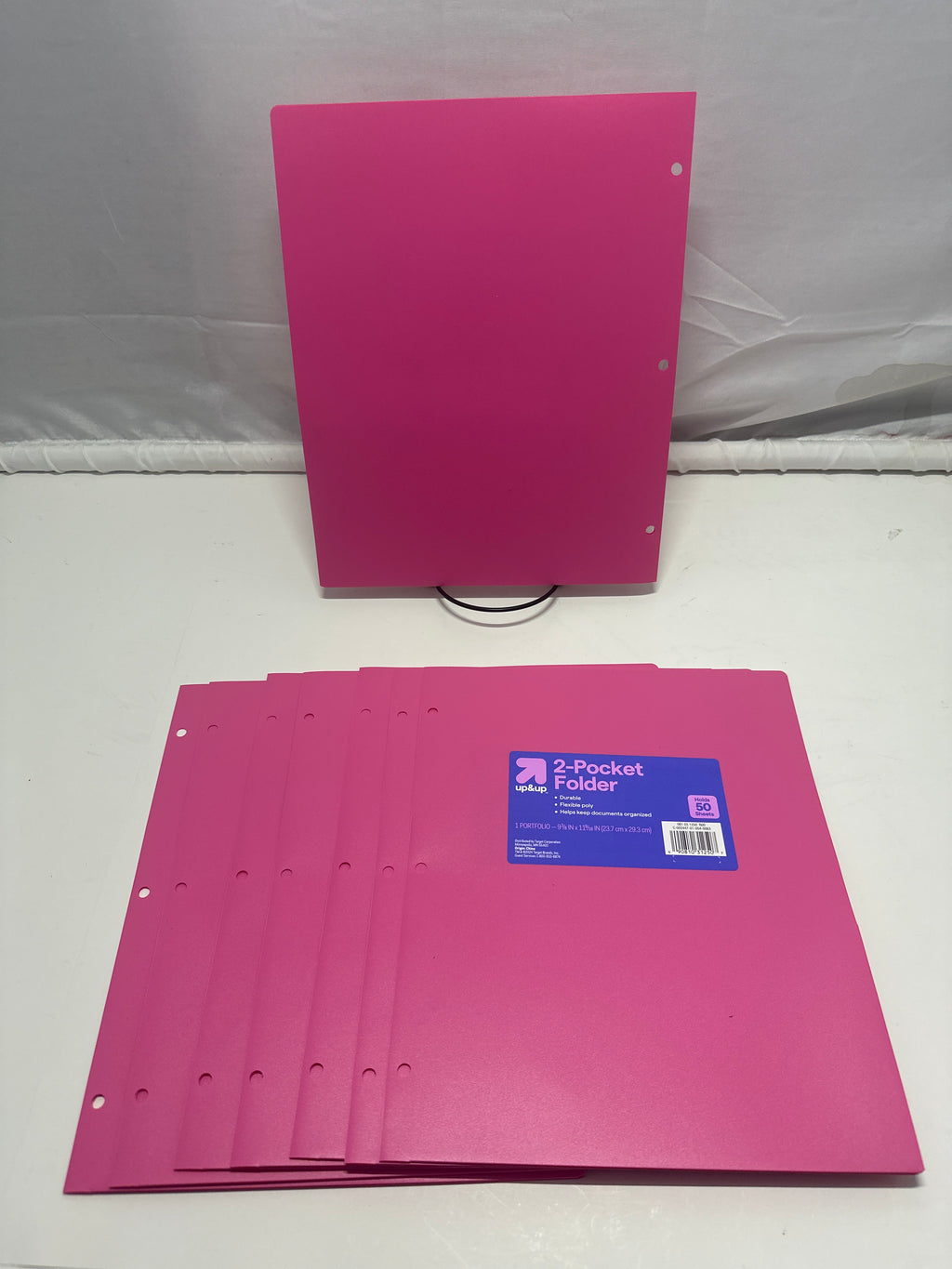 Up&Up 2 Pocket Folders 8 Pack Pink Poly 3 Hole Punch Holds 50 Sheets Durable