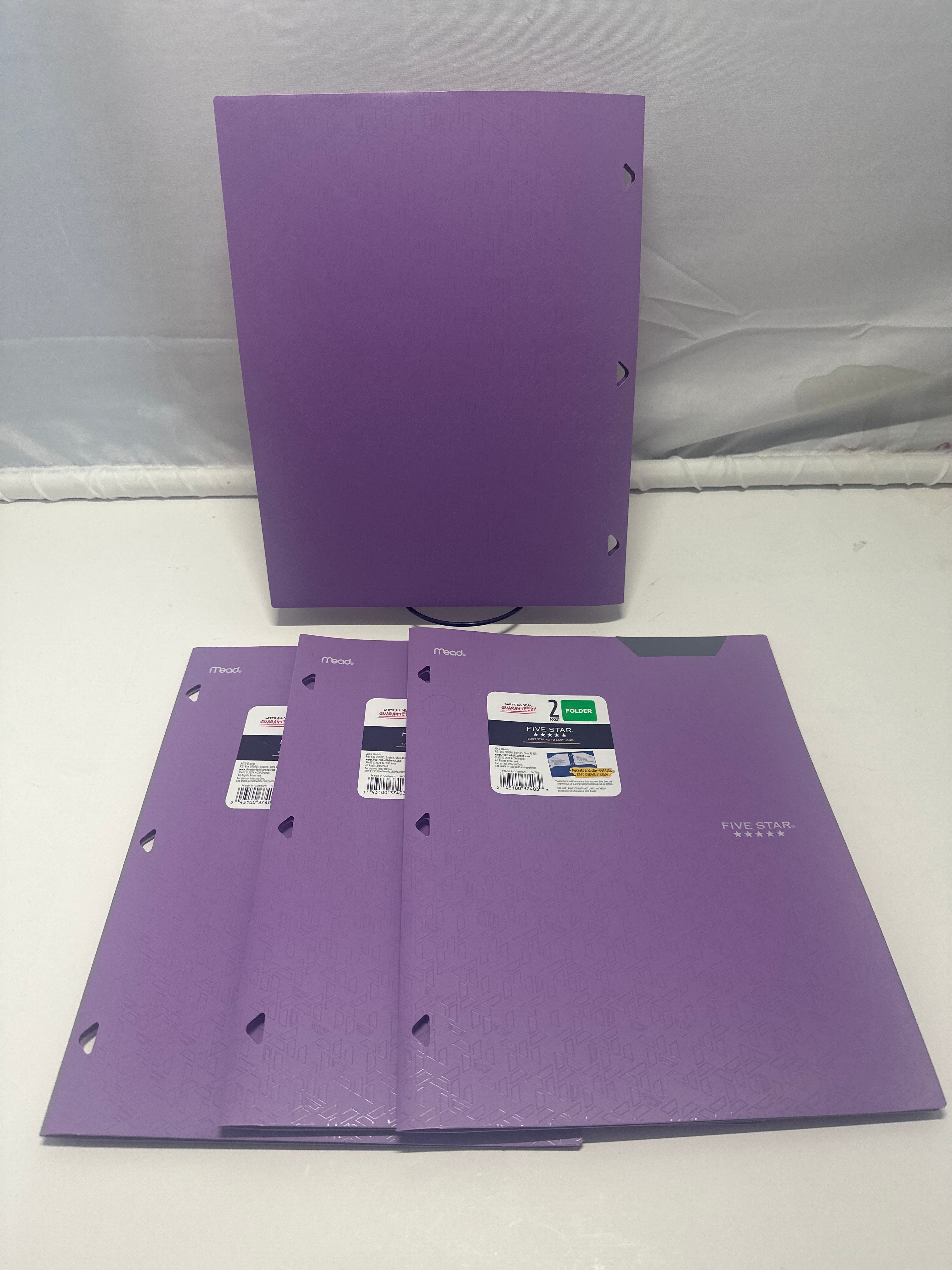 Mead Five Star 2 Pocket Poly Folders 4 Pack Purple Durable 3 Hole Punch School