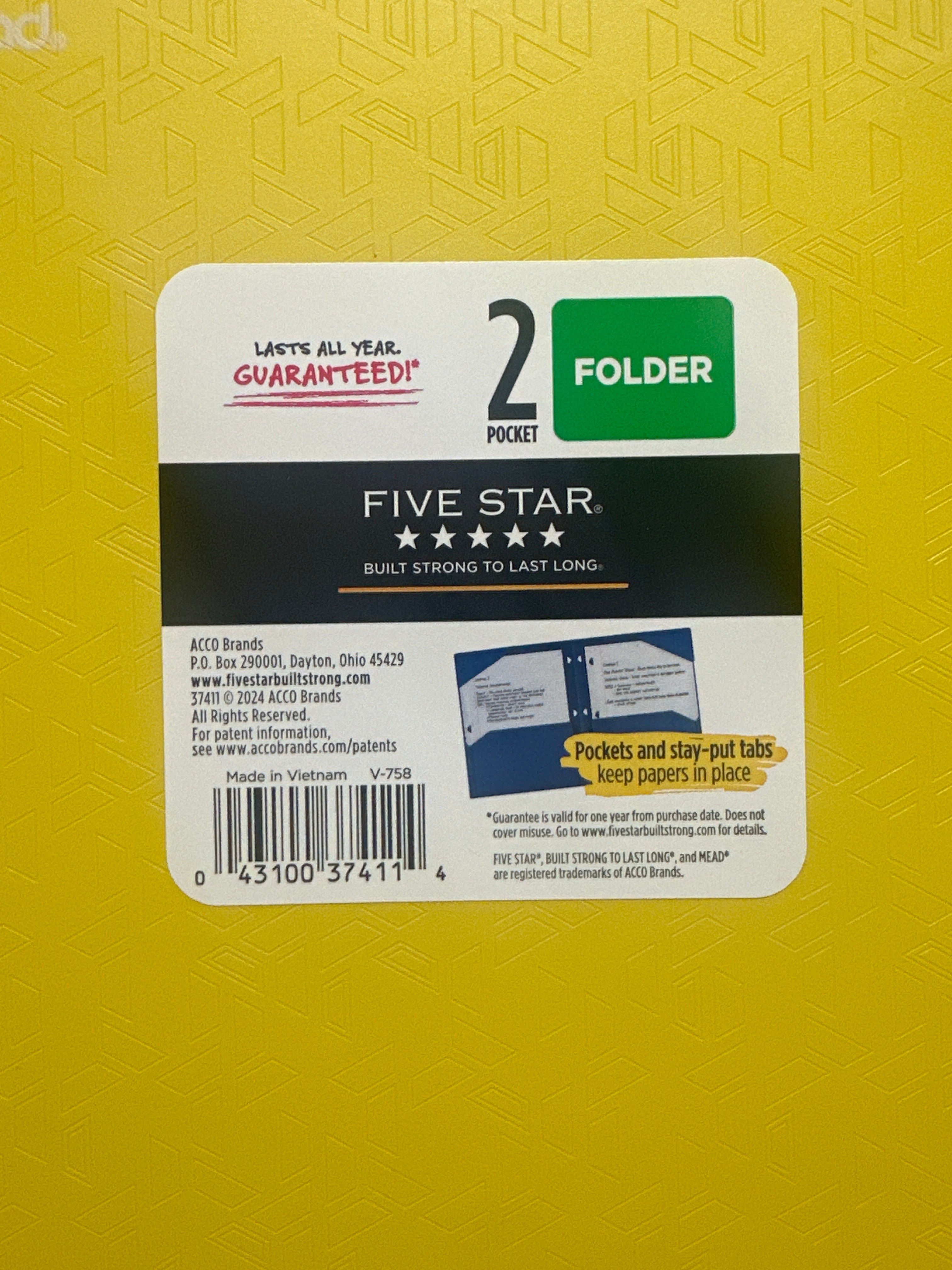 Mead Five Star 2 Pocket Poly Folders 4 Pack Yellow Durable 3 Hole Punch School
