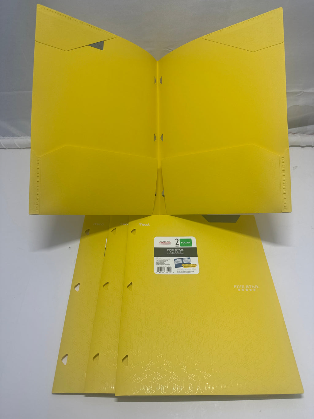 Mead Five Star 2 Pocket Poly Folders 4 Pack Yellow Durable 3 Hole Punch School