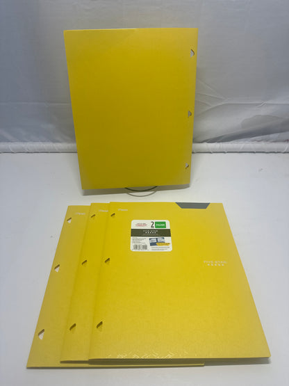 Mead Five Star 2 Pocket Poly Folders 4 Pack Yellow Durable 3 Hole Punch School