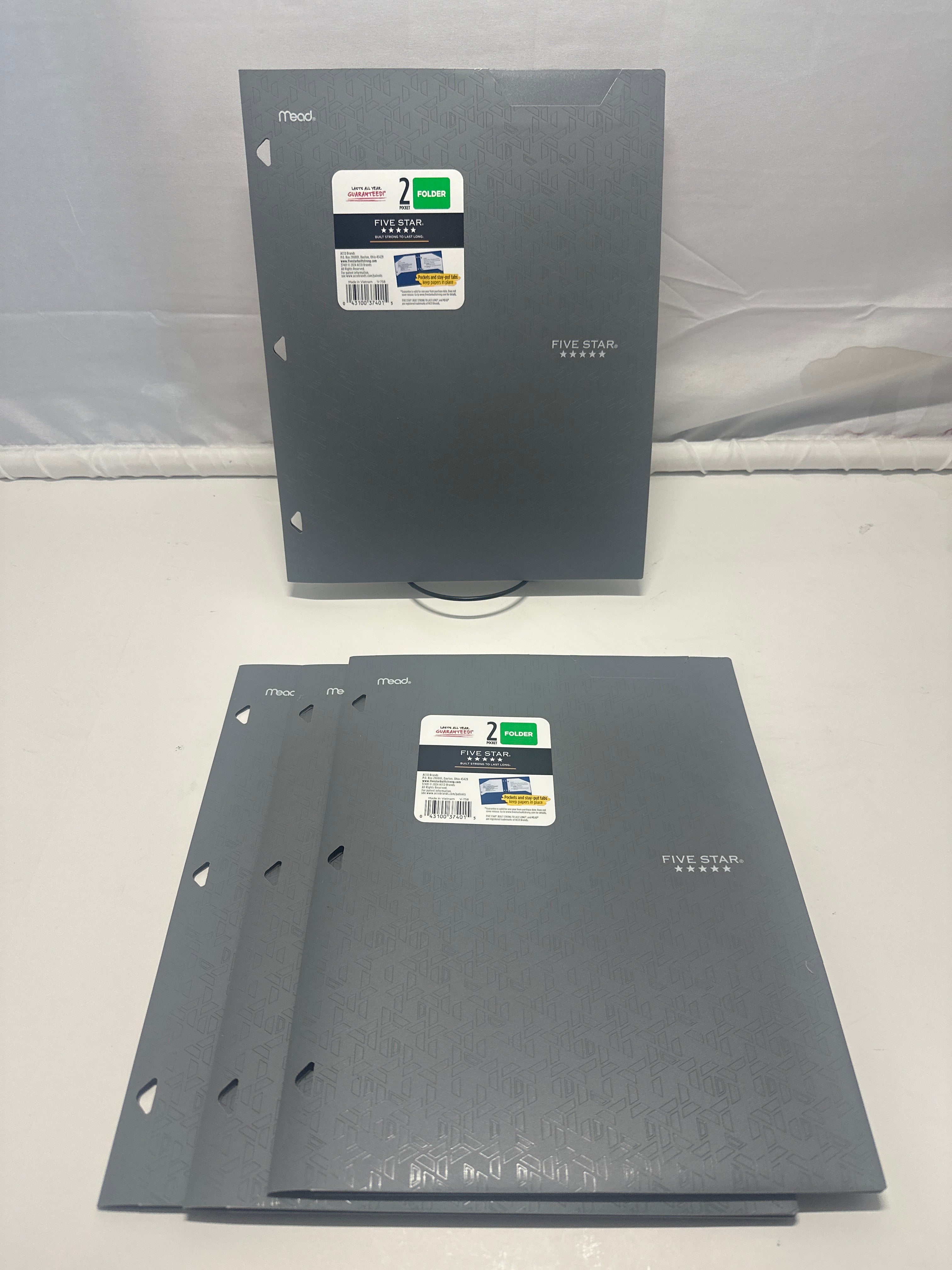 Mead Five Star 2 Pocket Poly Folders 4 Pack Gray Durable 3 Hole Punch School