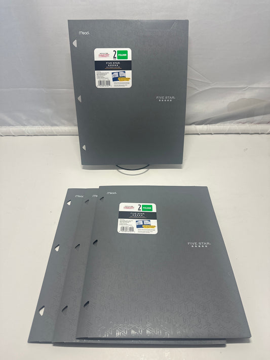 Mead Five Star 2 Pocket Poly Folders 4 Pack Gray Durable 3 Hole Punch School
