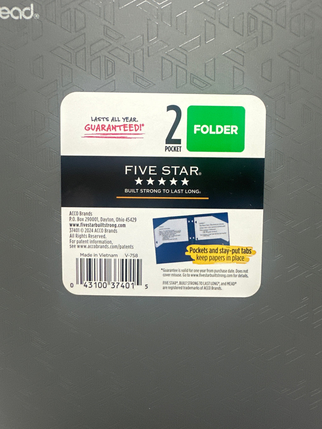 Mead Five Star 2 Pocket Poly Folders 4 Pack Gray Durable 3 Hole Punch School