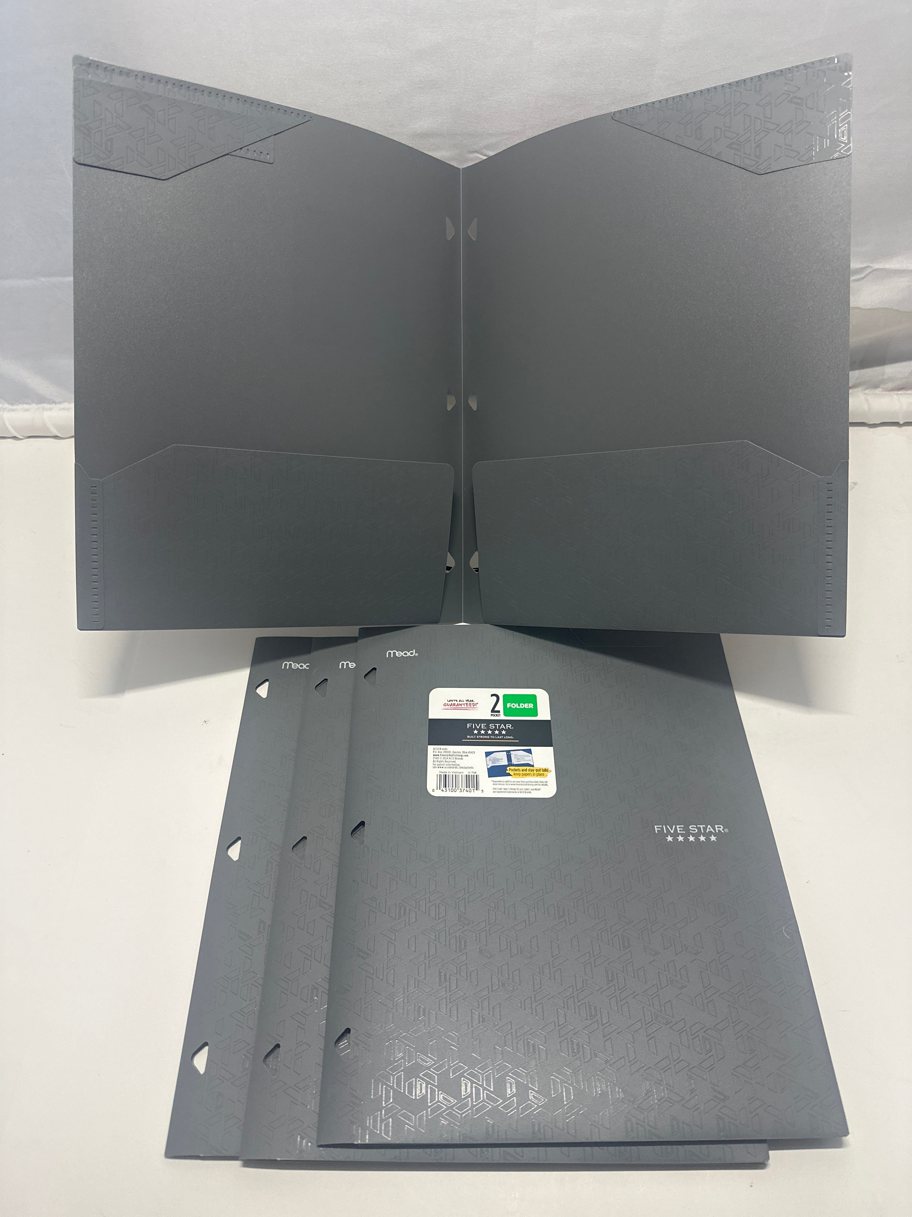 Mead Five Star 2 Pocket Poly Folders 4 Pack Gray Durable 3 Hole Punch School