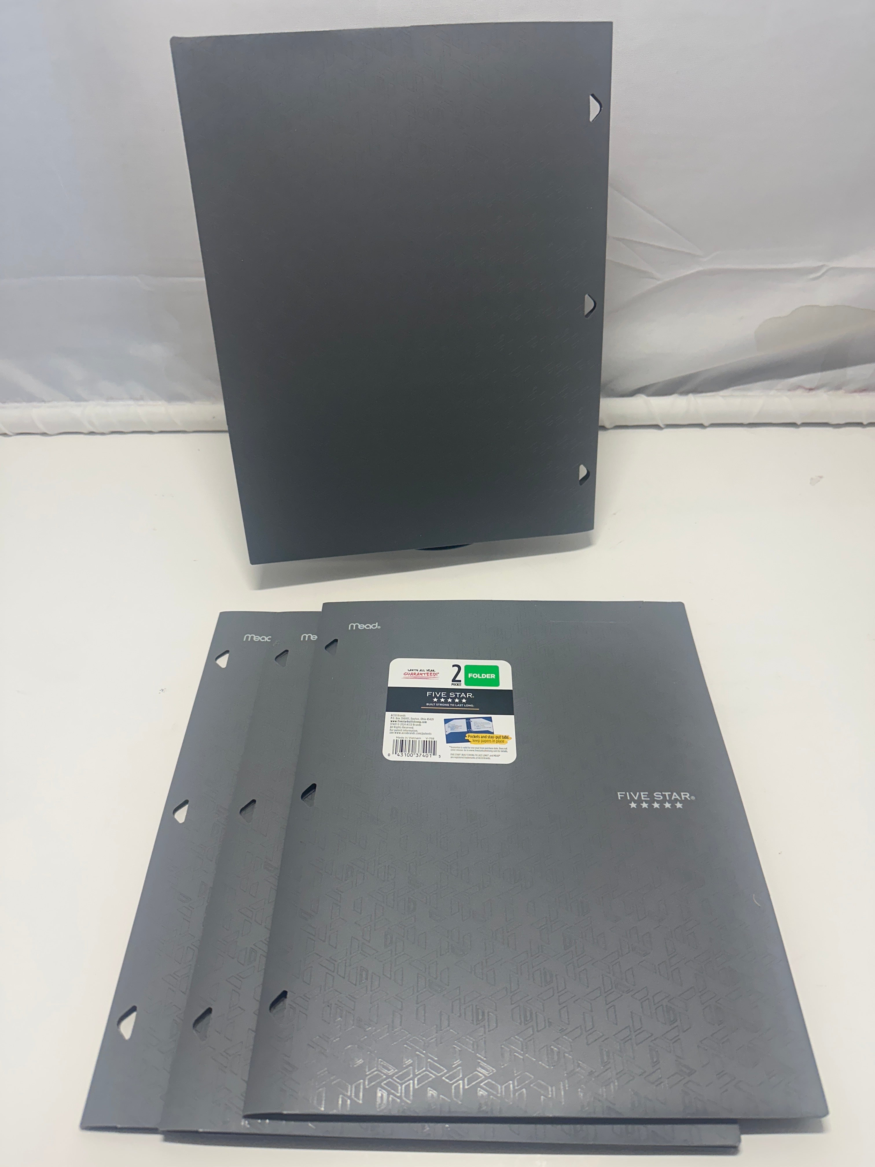 Mead Five Star 2 Pocket Poly Folders 4 Pack Gray Durable 3 Hole Punch School