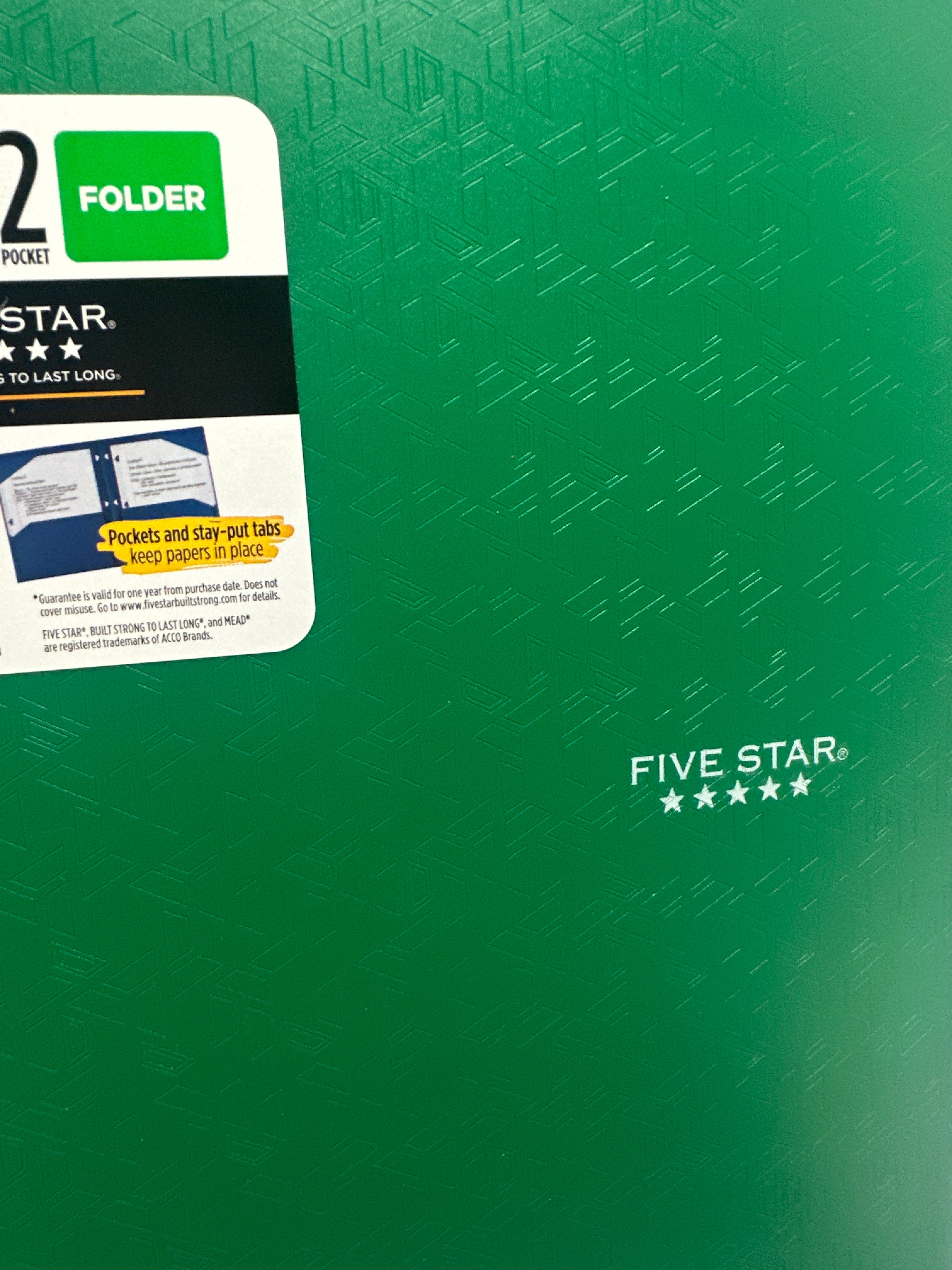 Mead Five Star 2 Pocket Poly Folders 4 Pack Green Durable 3 Hole Punch School