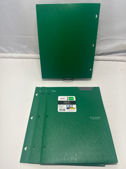 Mead Five Star 2 Pocket Poly Folders 4 Pack Green Durable 3 Hole Punch School