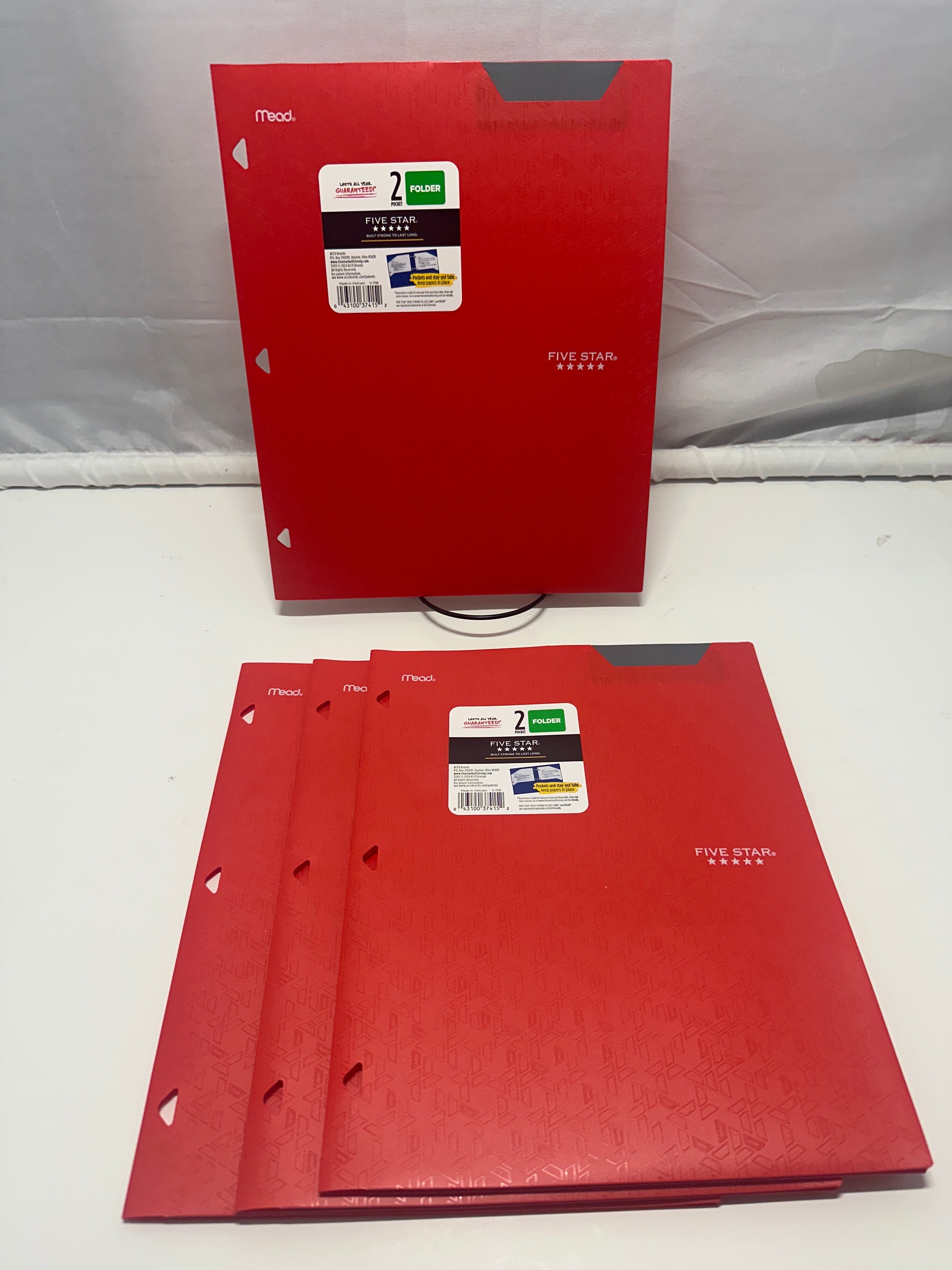 Mead Five Star 2 Pocket Poly Folders 4 Pack Red Durable 3 Hole Punch School