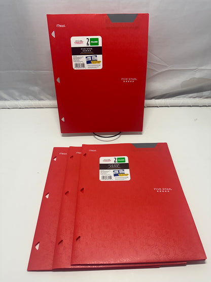 Mead Five Star 2 Pocket Poly Folders 4 Pack Red Durable 3 Hole Punch School