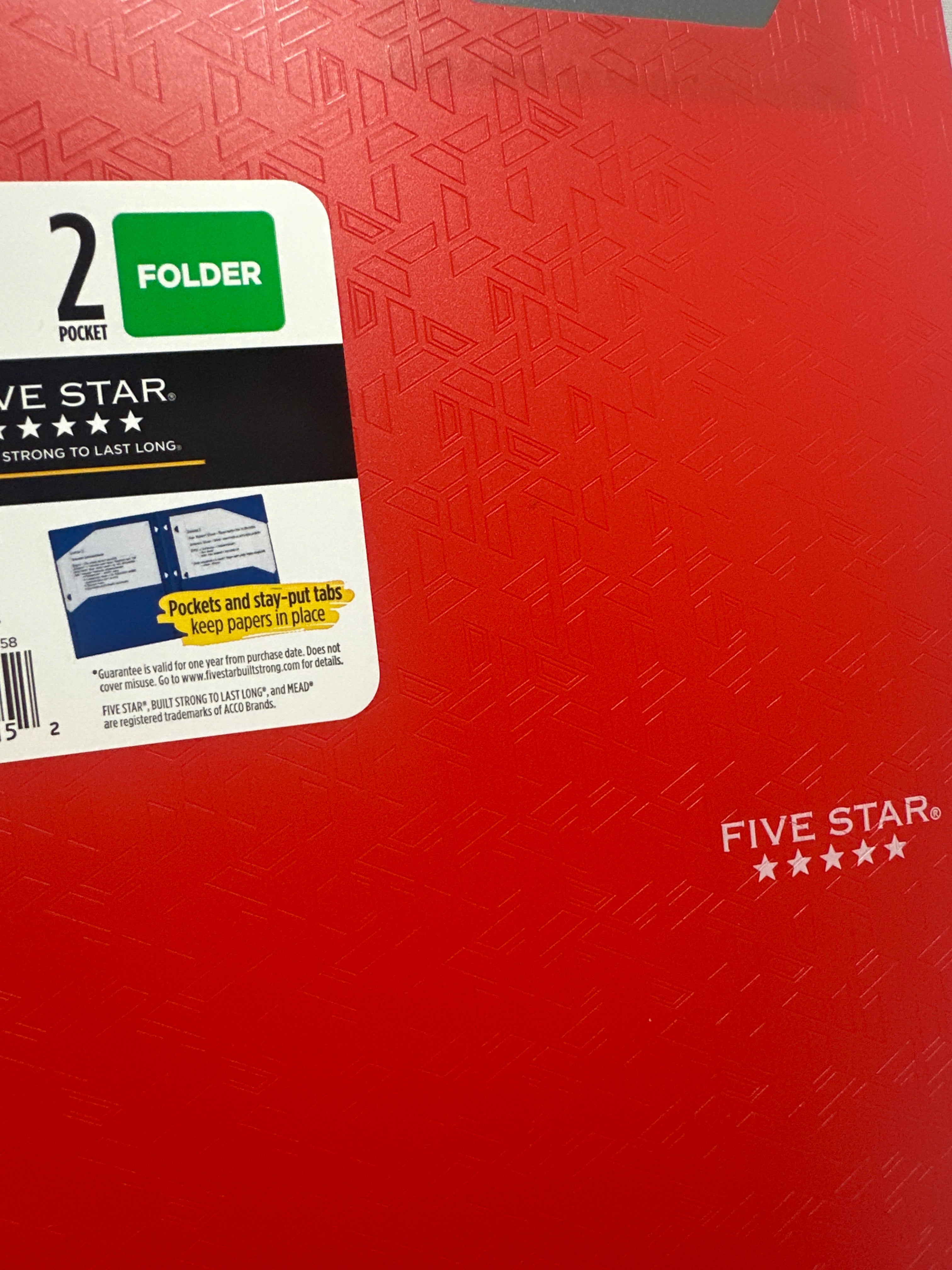 Mead Five Star 2 Pocket Poly Folders 4 Pack Red Durable 3 Hole Punch School