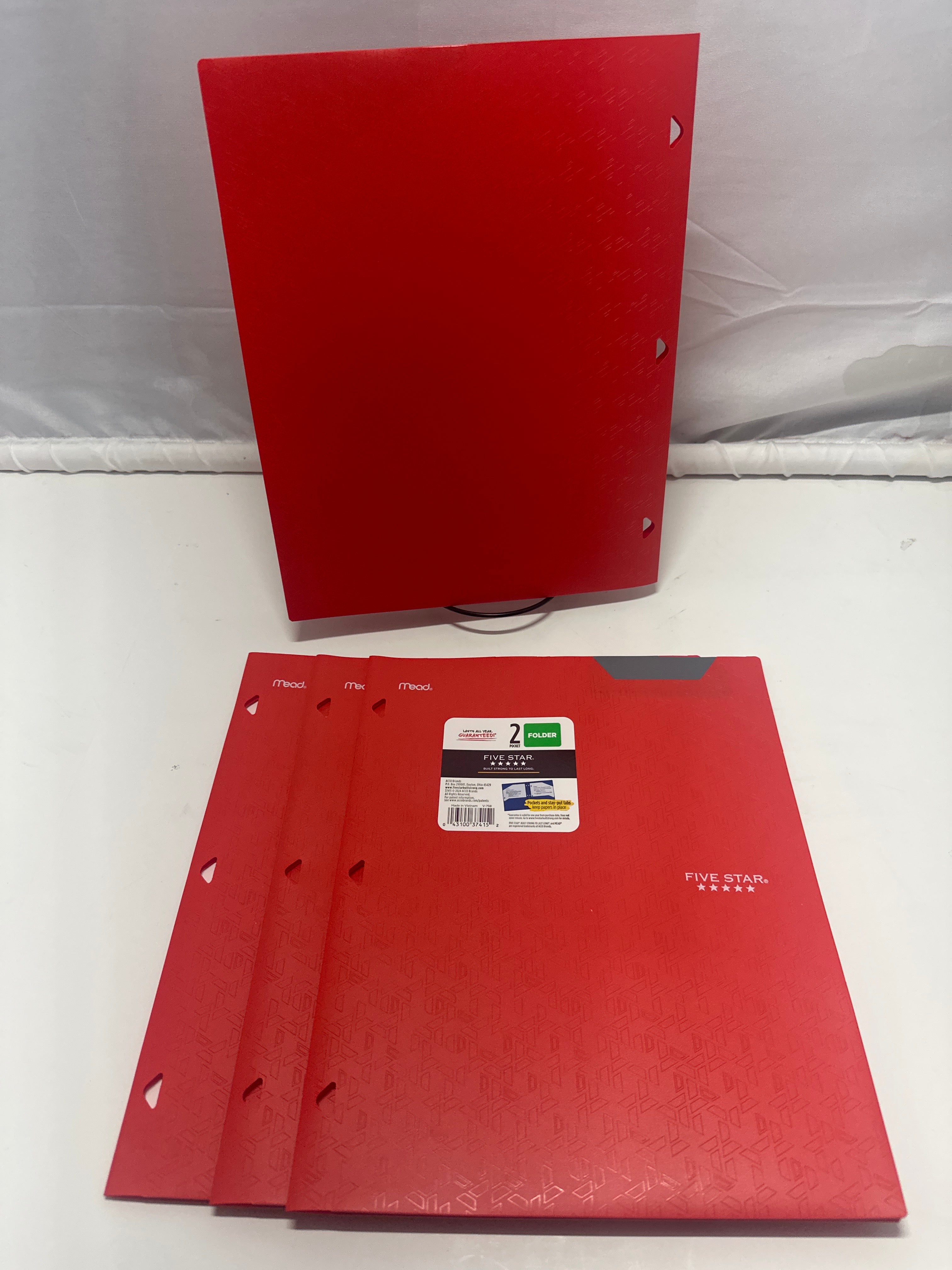 Mead Five Star 2 Pocket Poly Folders 4 Pack Red Durable 3 Hole Punch School