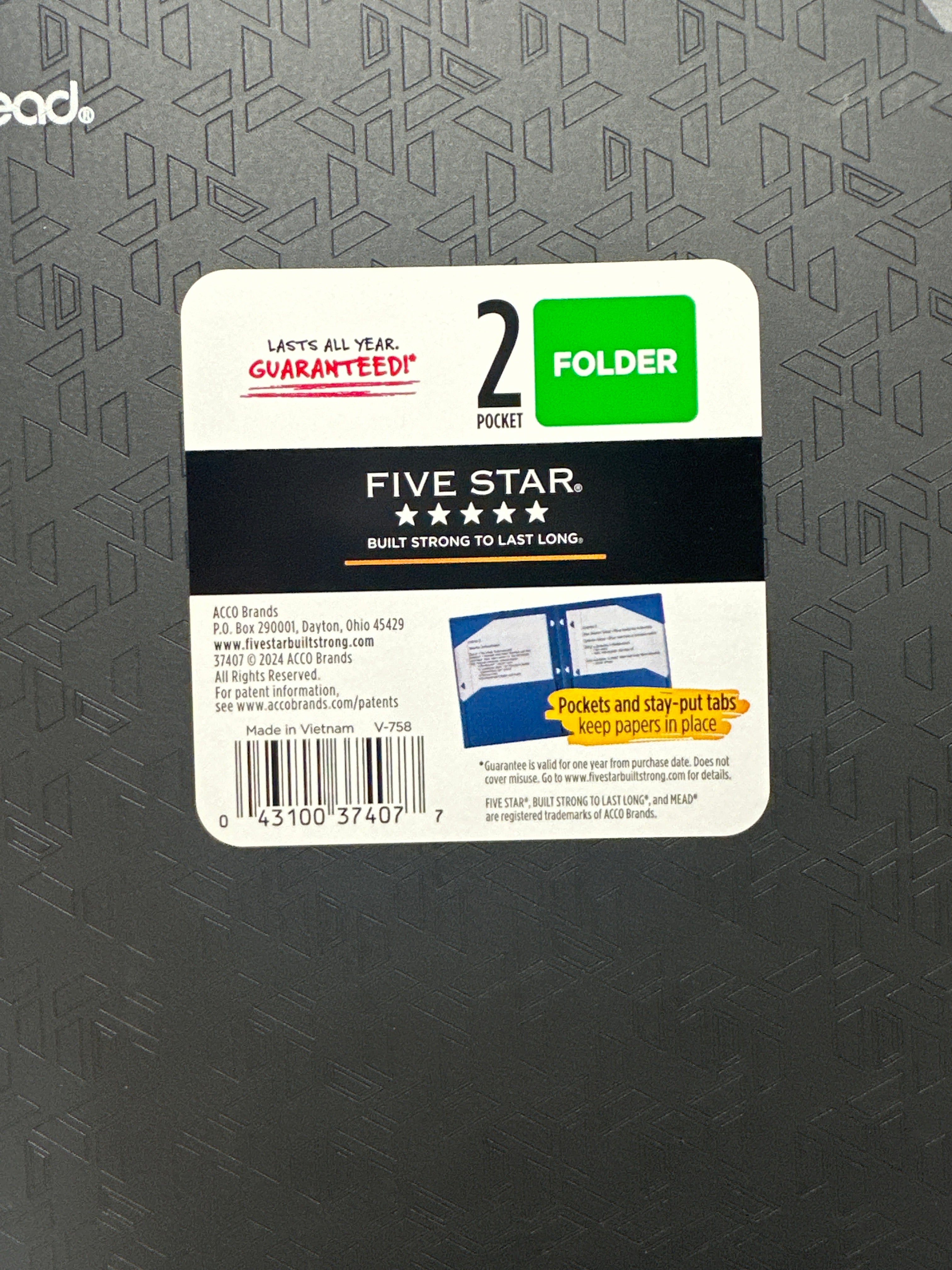 Mead Five Star 2 Pocket Poly Folders 4 Pack Black Durable 3 Hole Punch School