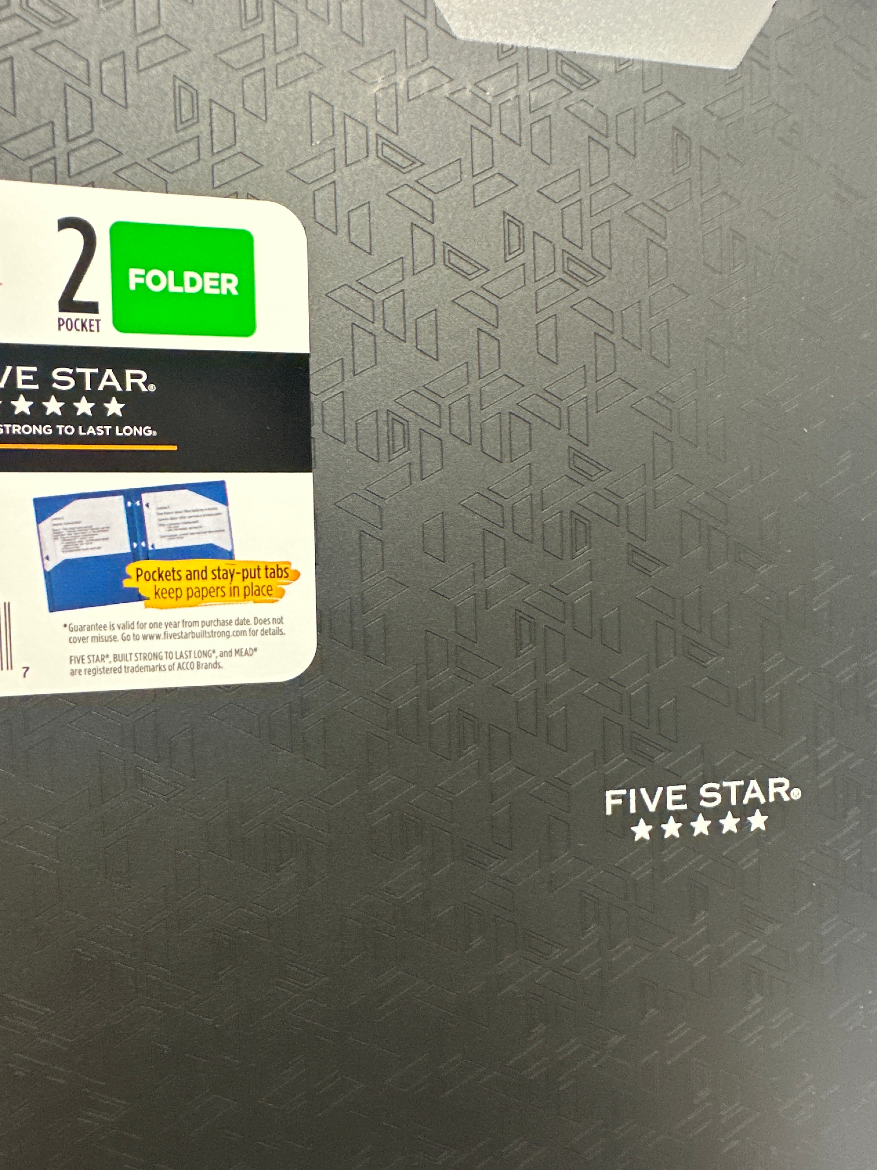 Mead Five Star 2 Pocket Poly Folders 4 Pack Black Durable 3 Hole Punch School