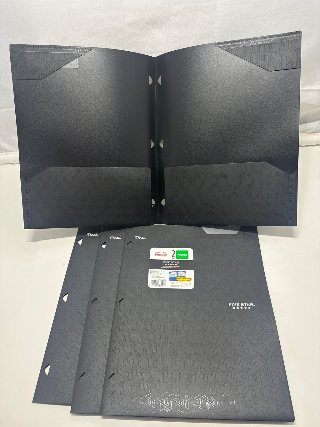 Mead Five Star 2 Pocket Poly Folders 4 Pack Black Durable 3 Hole Punch School