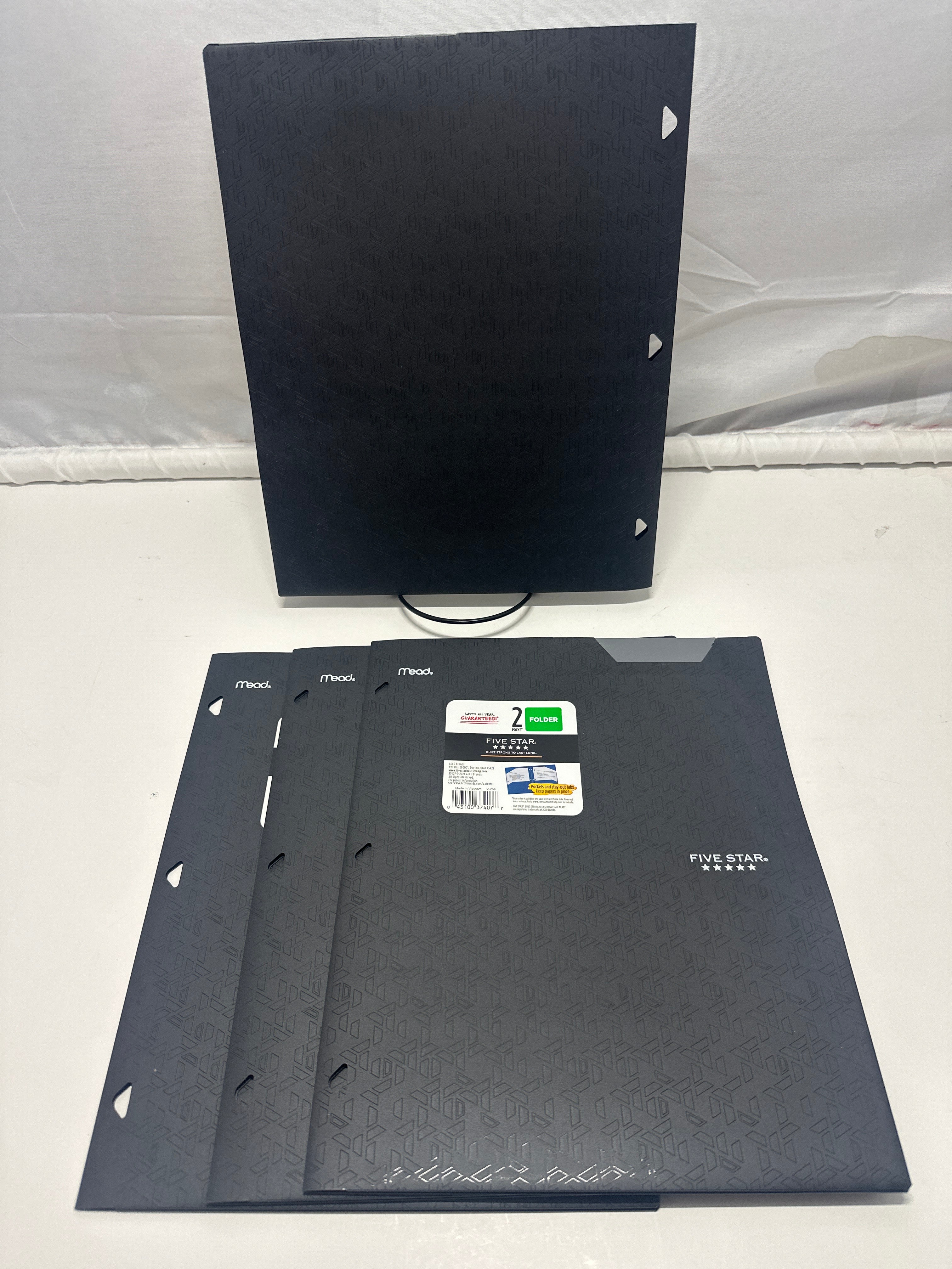 Mead Five Star 2 Pocket Poly Folders 4 Pack Black Durable 3 Hole Punch School