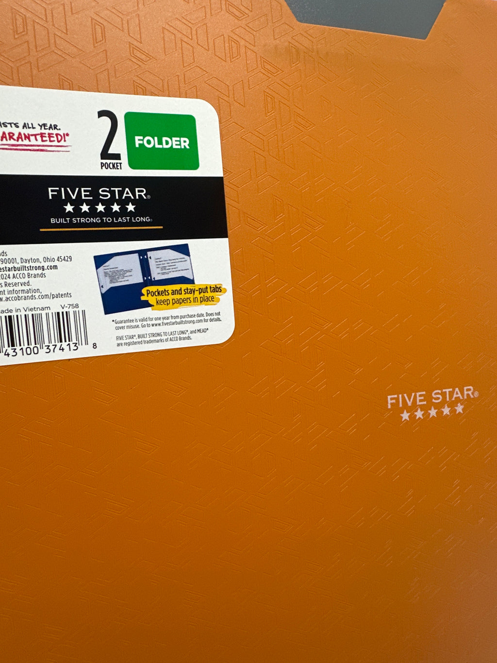 Mead Five Star 2 Pocket Poly Folders 4 Pack Orange Durable 3 Hole Punch School