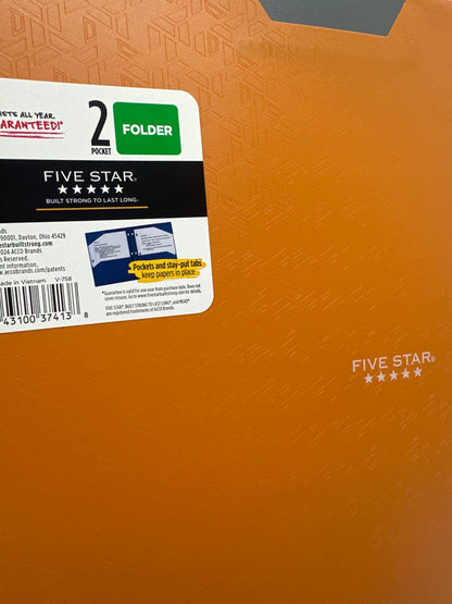 Mead Five Star 2 Pocket Poly Folders 4 Pack Orange Durable 3 Hole Punch School