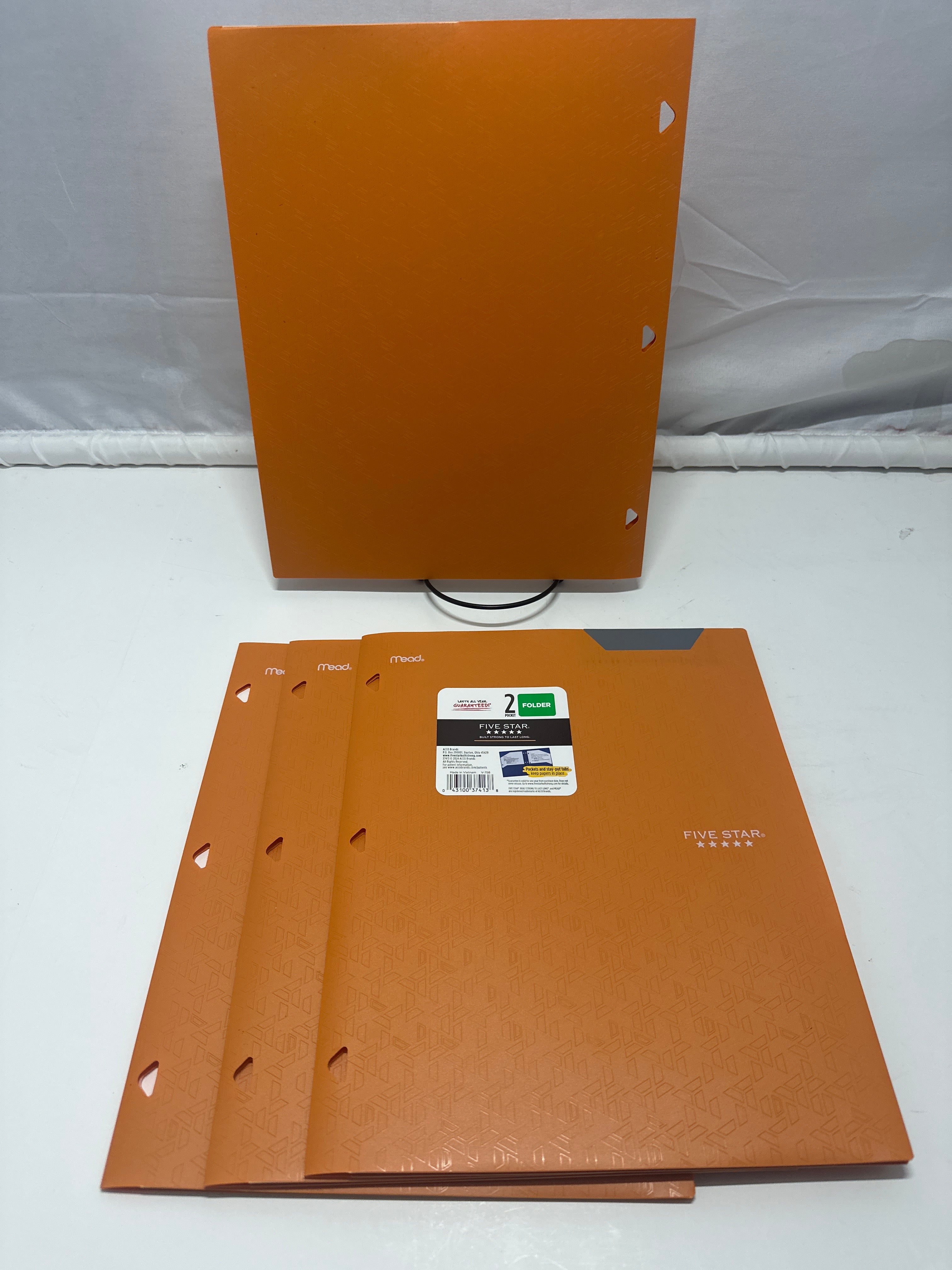 Mead Five Star 2 Pocket Poly Folders 4 Pack Orange Durable 3 Hole Punch School