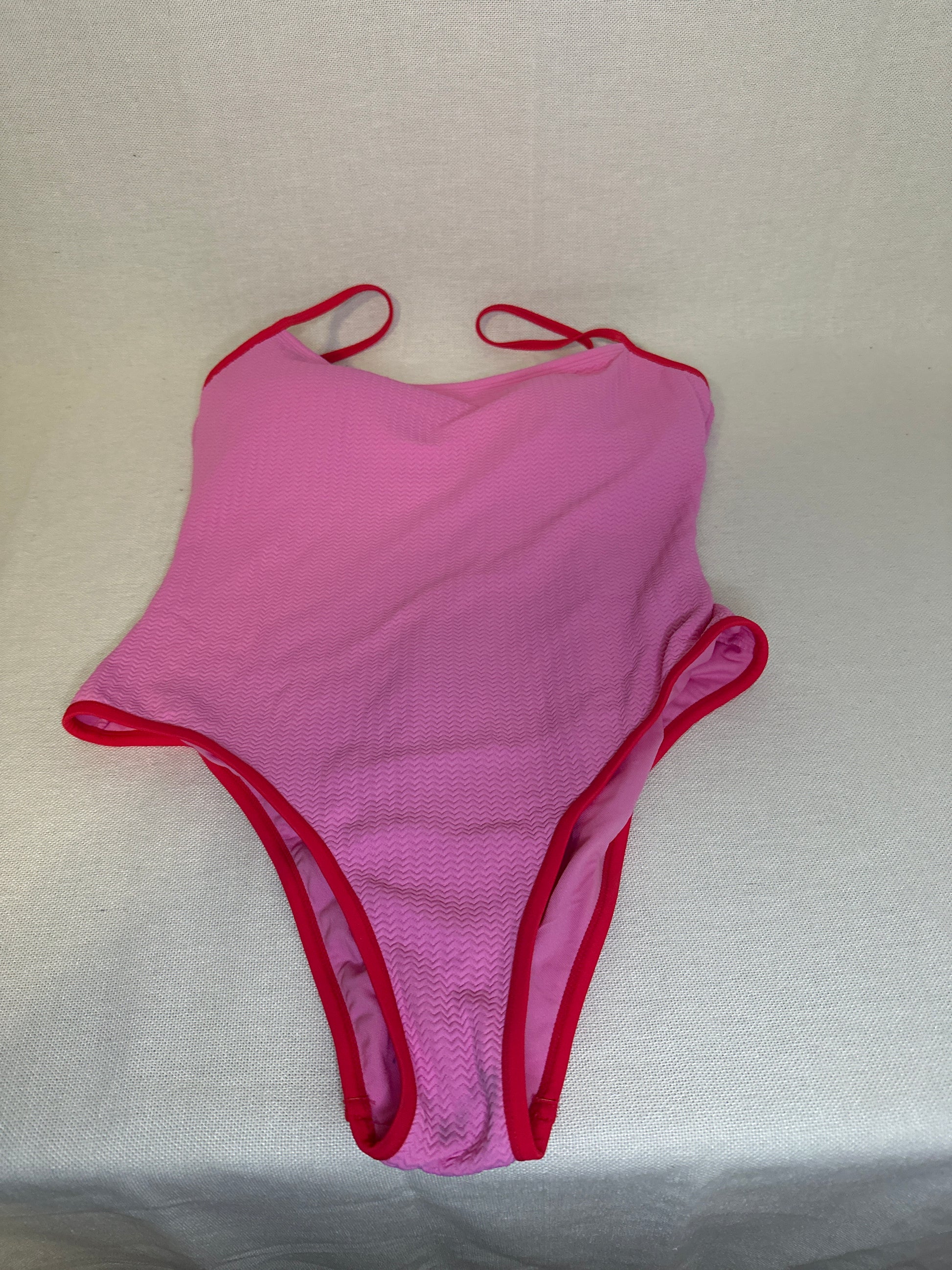 Women's Contrast Binding Pucker Textured High Leg Medium Coverage One Piece Swimsuit - Wild Fable™-XL-Pink/Red