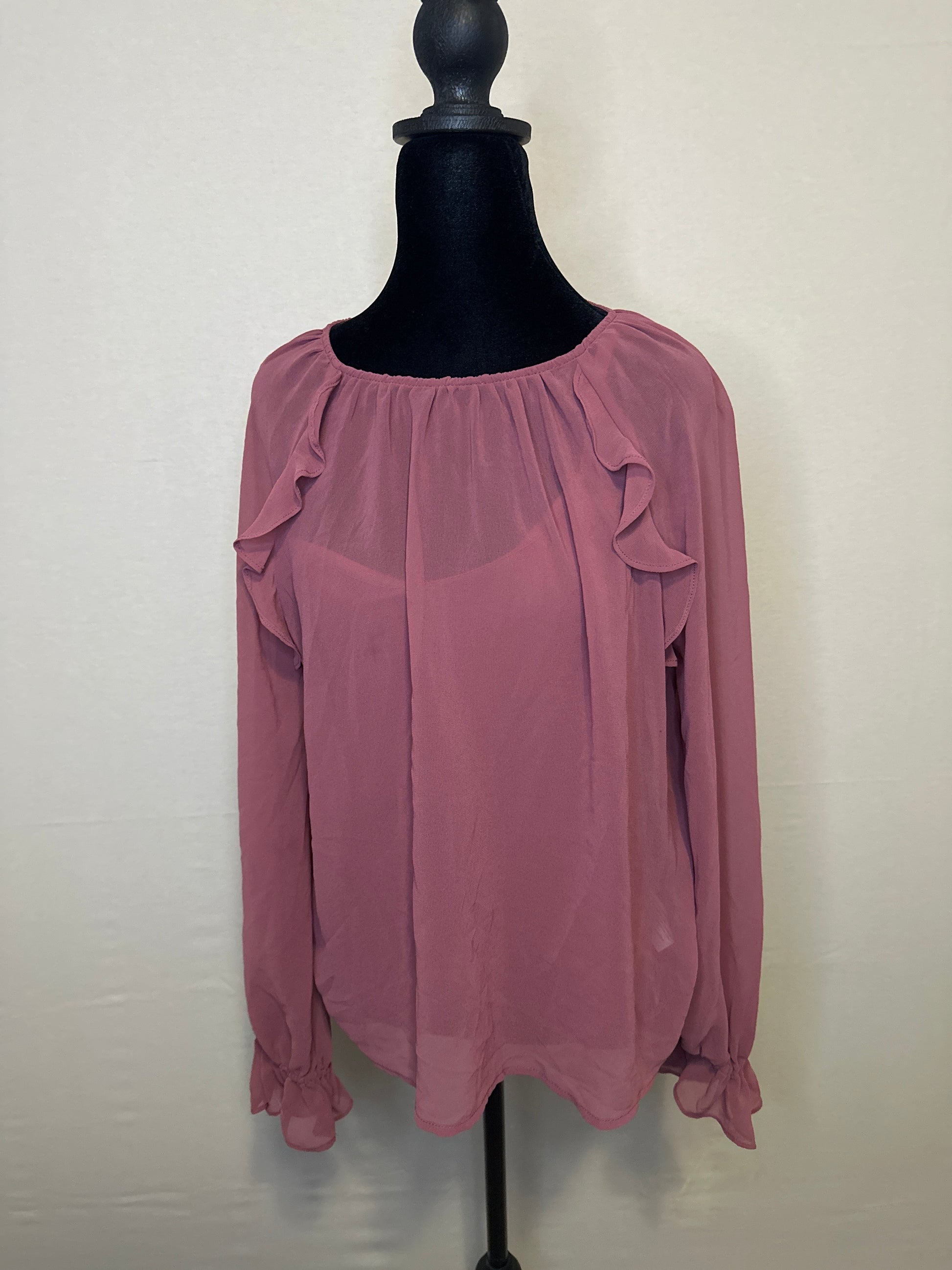 Women's Long Sleeve Ruffle Blouse - A New Day™-Medium-Rose