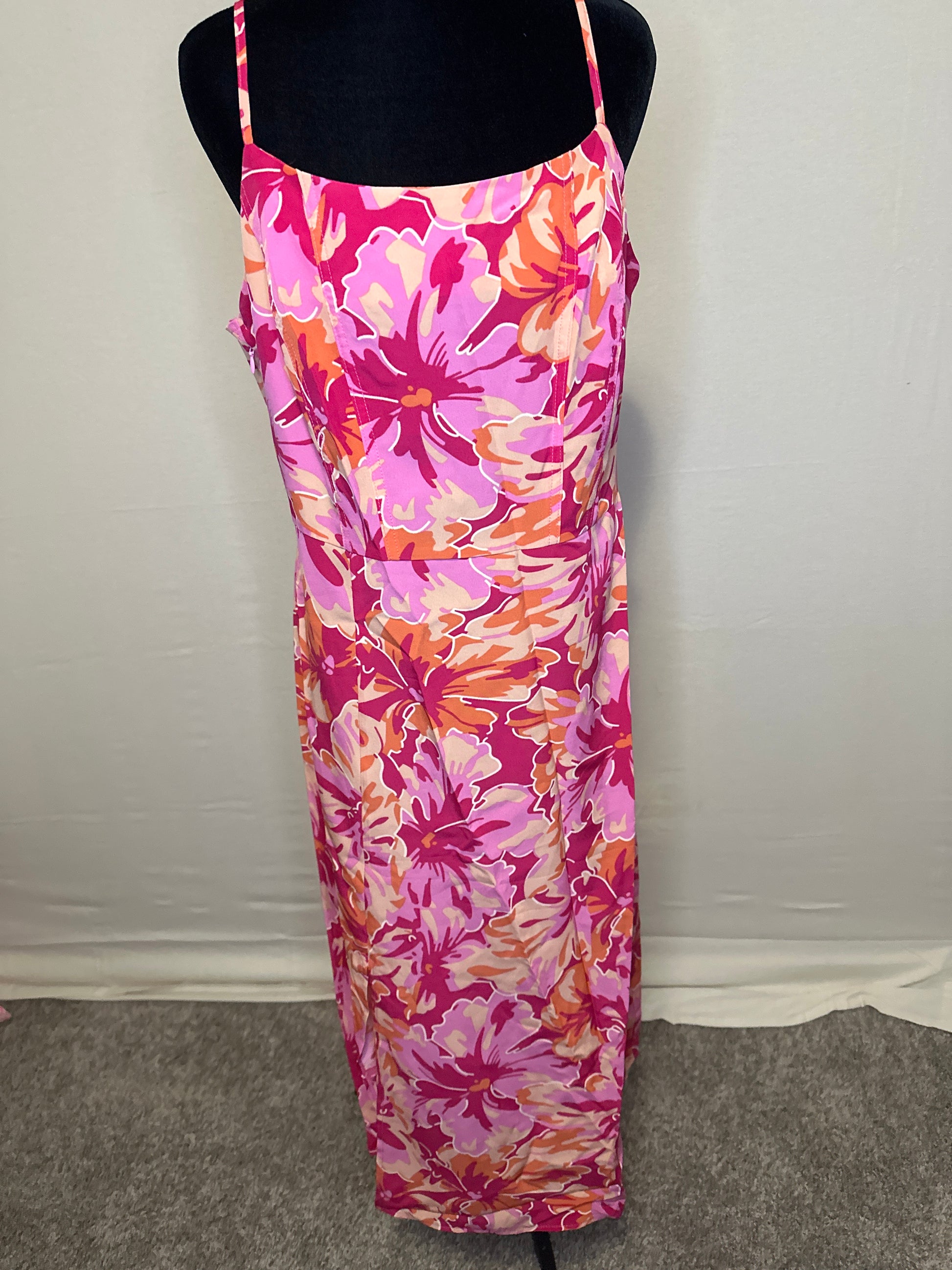 INSPIRE CHIC Women's Summer Floral Casual Spaghetti Strap Smocked Boho Beach Midi Sundress Size Large NWT