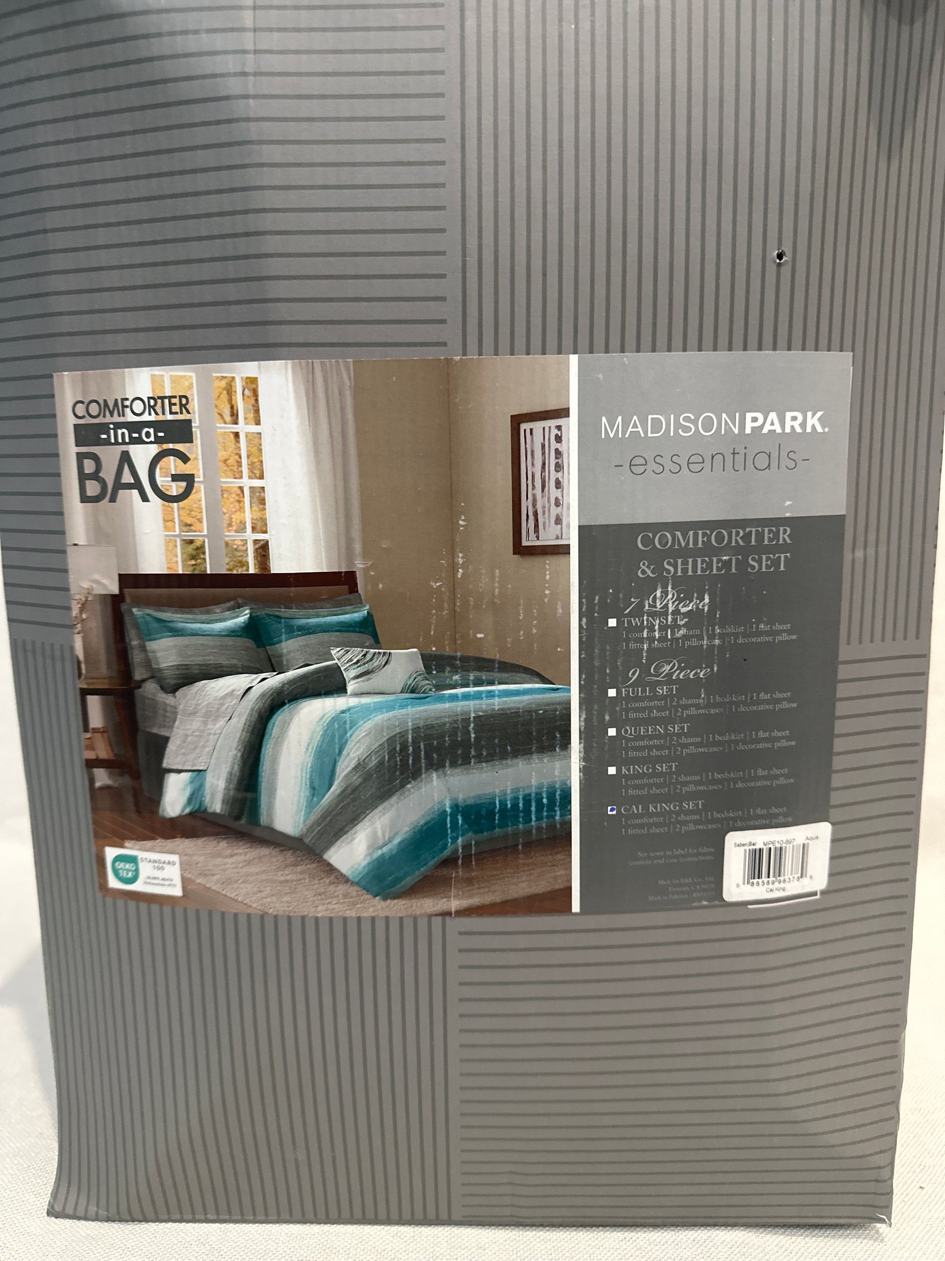 Madison Park Essentials Barret Comforter Set with Cotton Bed Sheets and Throw Pillow Cal King