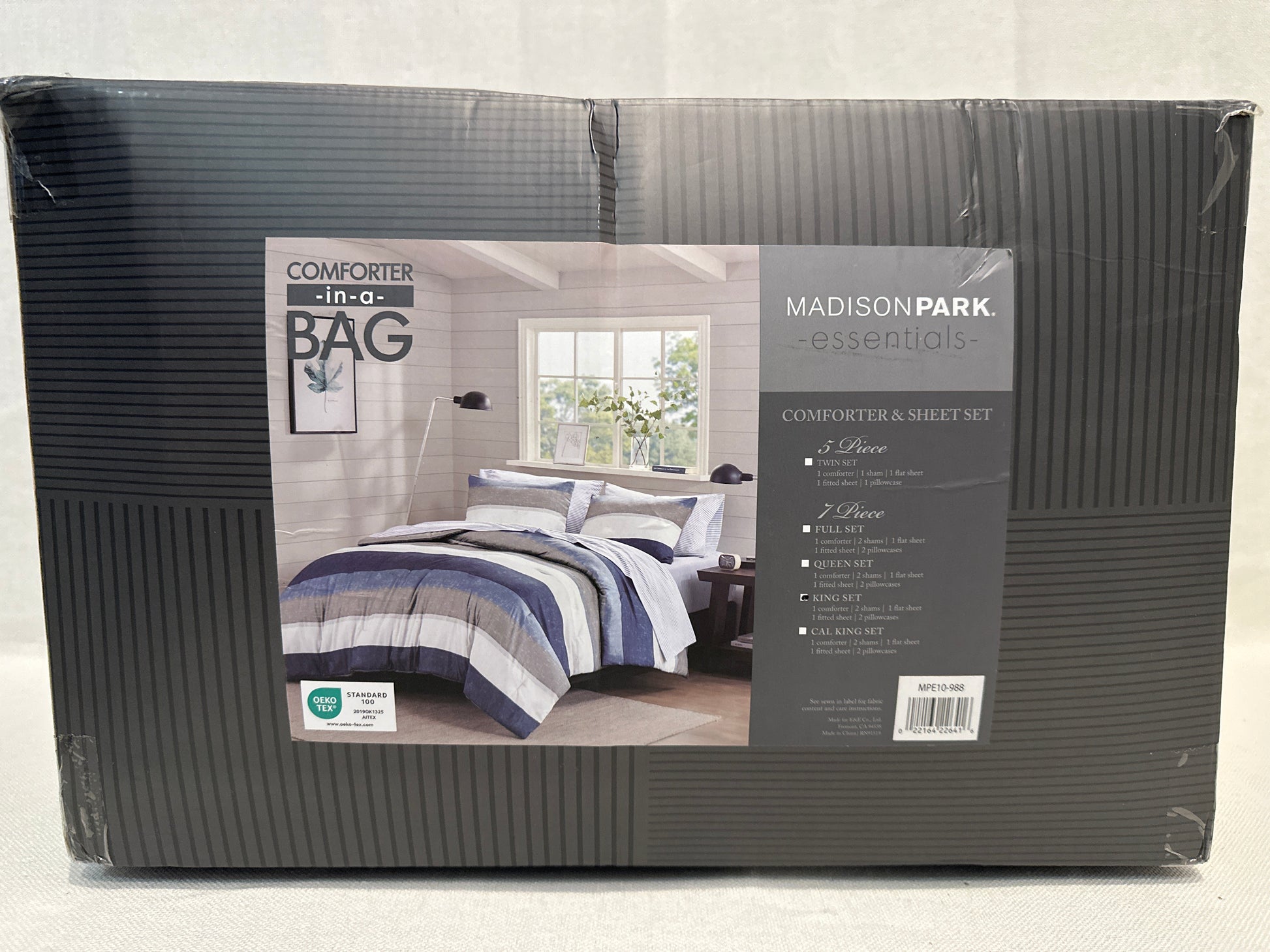 Madison Park Essentials Deacon Modern Stripe Comforter Set with Bed Sheets-King