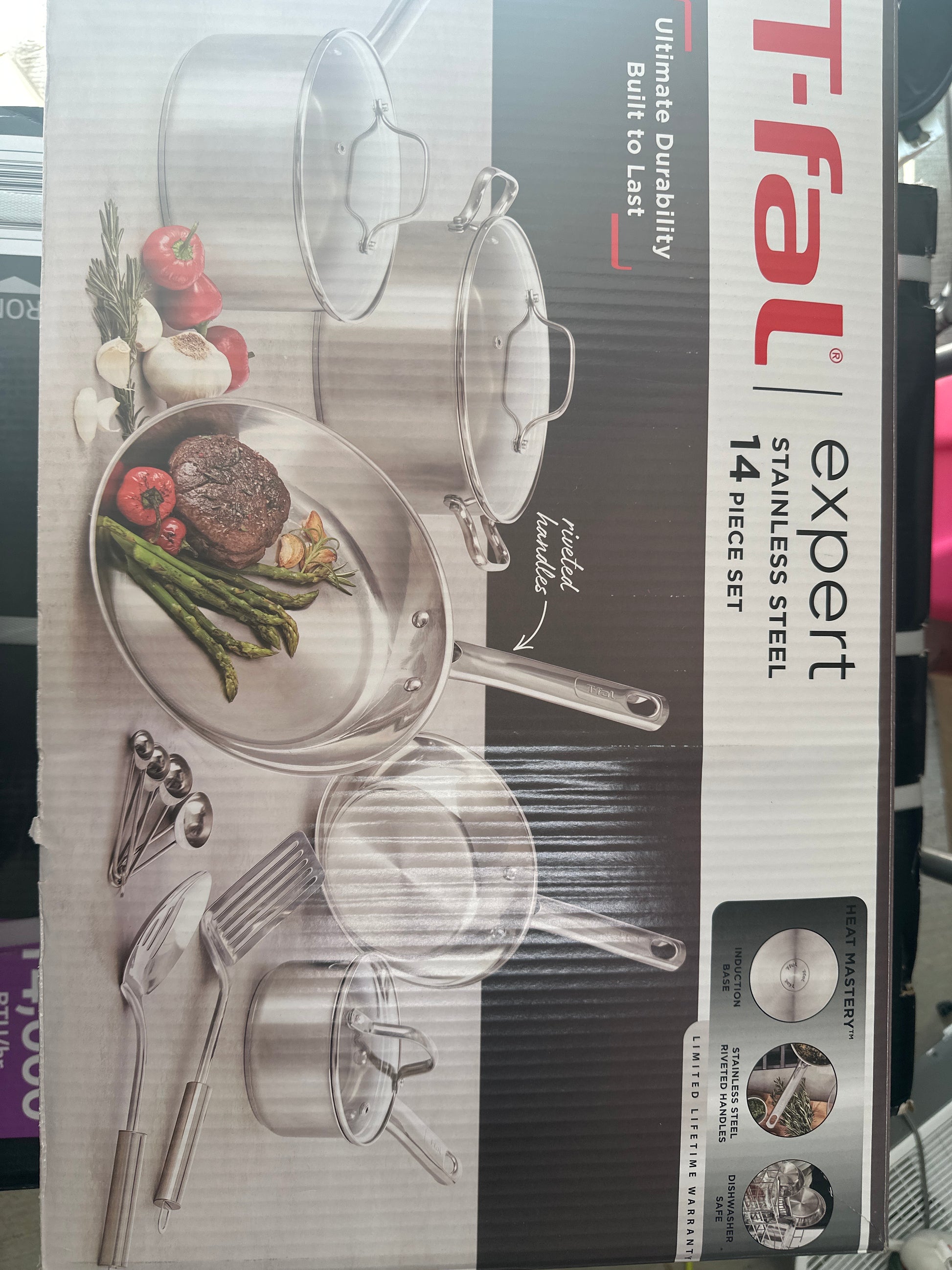 T-fal 14pc Expert Stainless Steel Cookware Set Silver