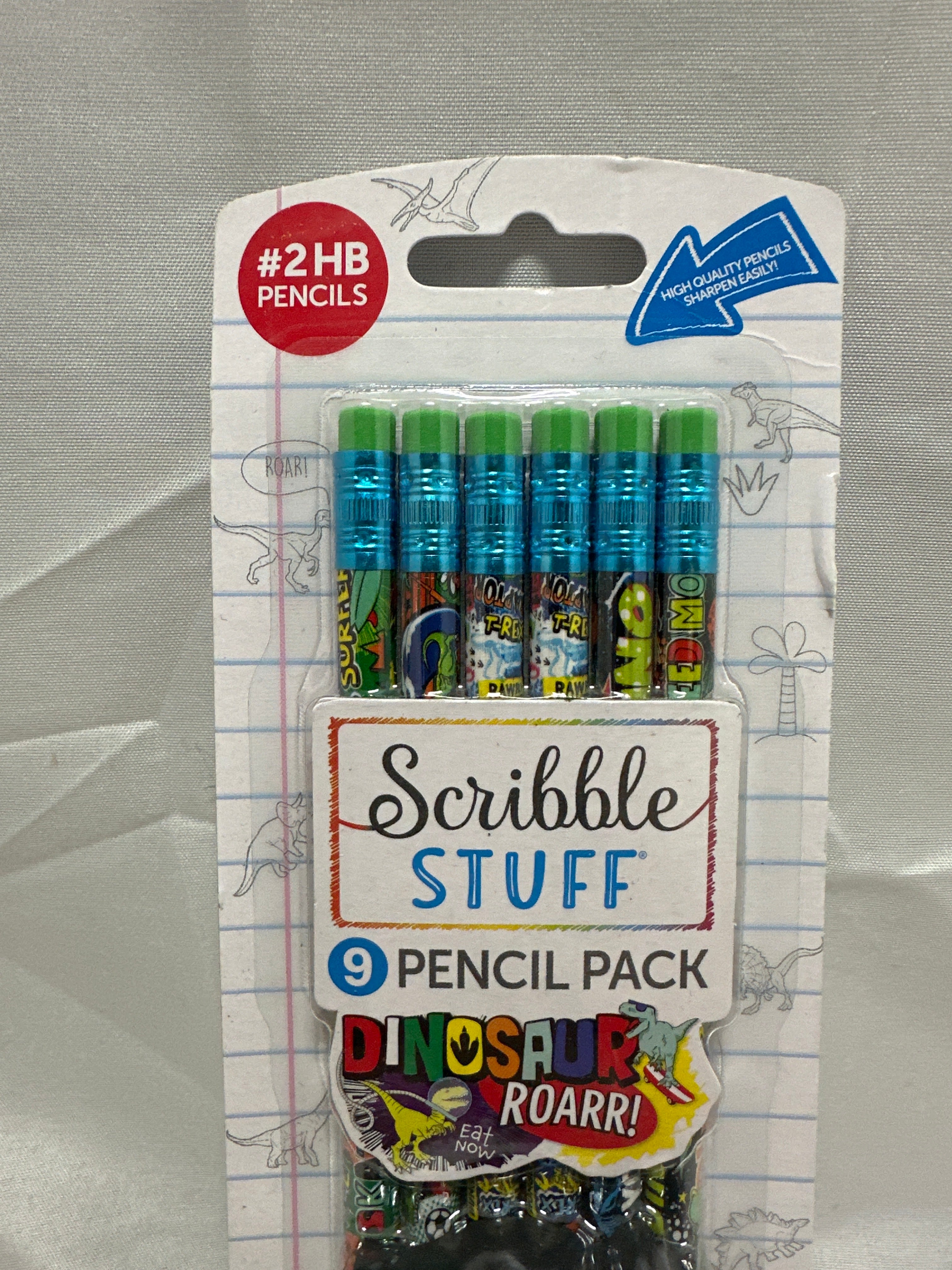 Scribble Stuff Dinosaur Roarr Pencil & Eraser Set 6 HB Pencils 3 Dino Erasers