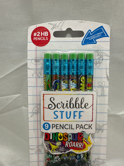Scribble Stuff Dinosaur Roarr Pencil & Eraser Set 6 HB Pencils 3 Dino Erasers