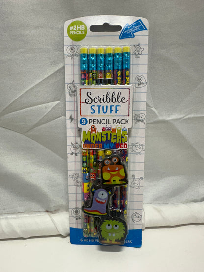 Scribble Stuff Monsters Under My Bed Pencil & Eraser Set 6 HB Pencils 3 Erasers