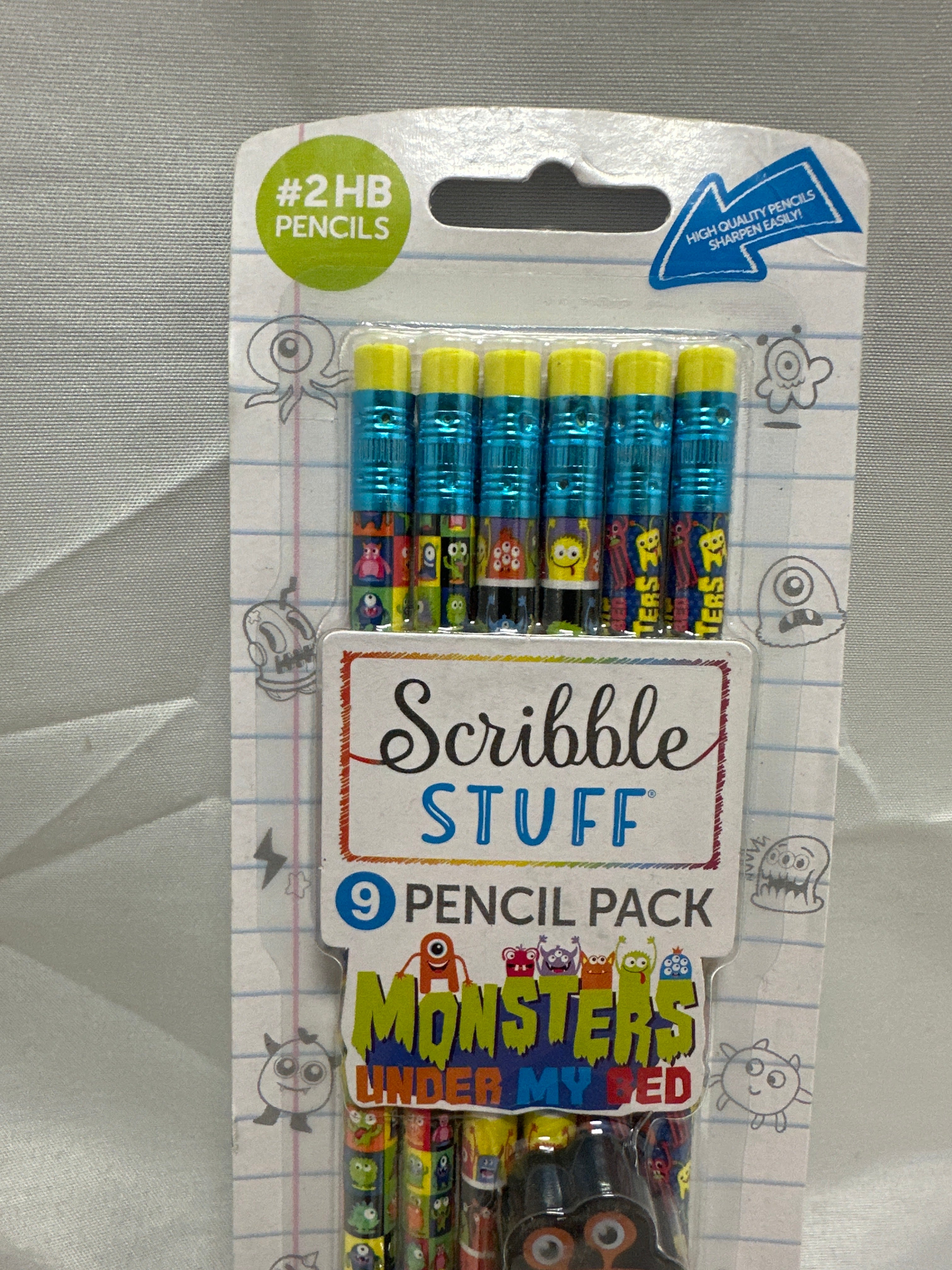 Scribble Stuff Monsters Under My Bed Pencil & Eraser Set 6 HB Pencils 3 Erasers
