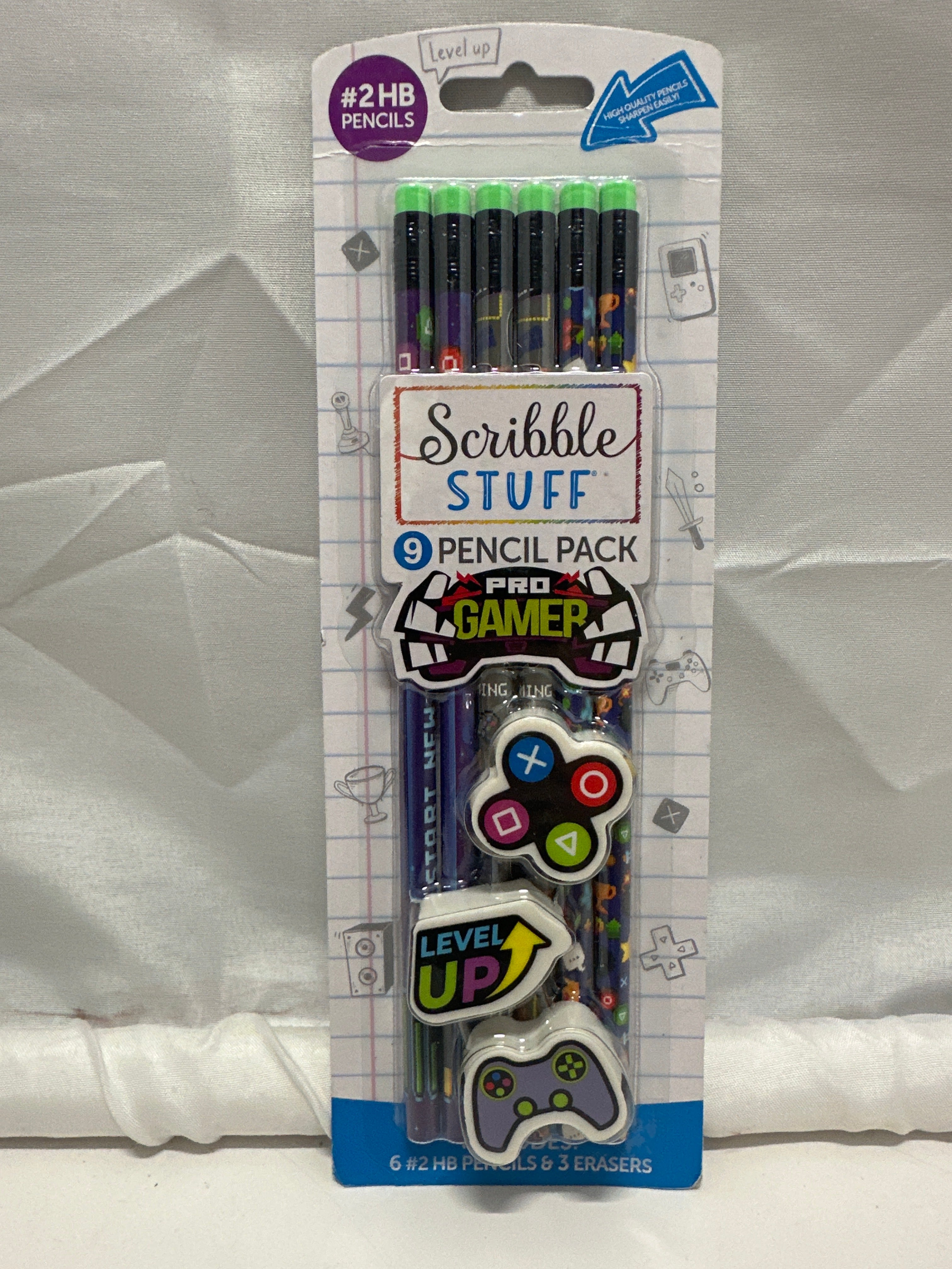 Scribble Stuff Pro Gamer Pencil & Eraser Set 6 HB Pencils 3 Erasers