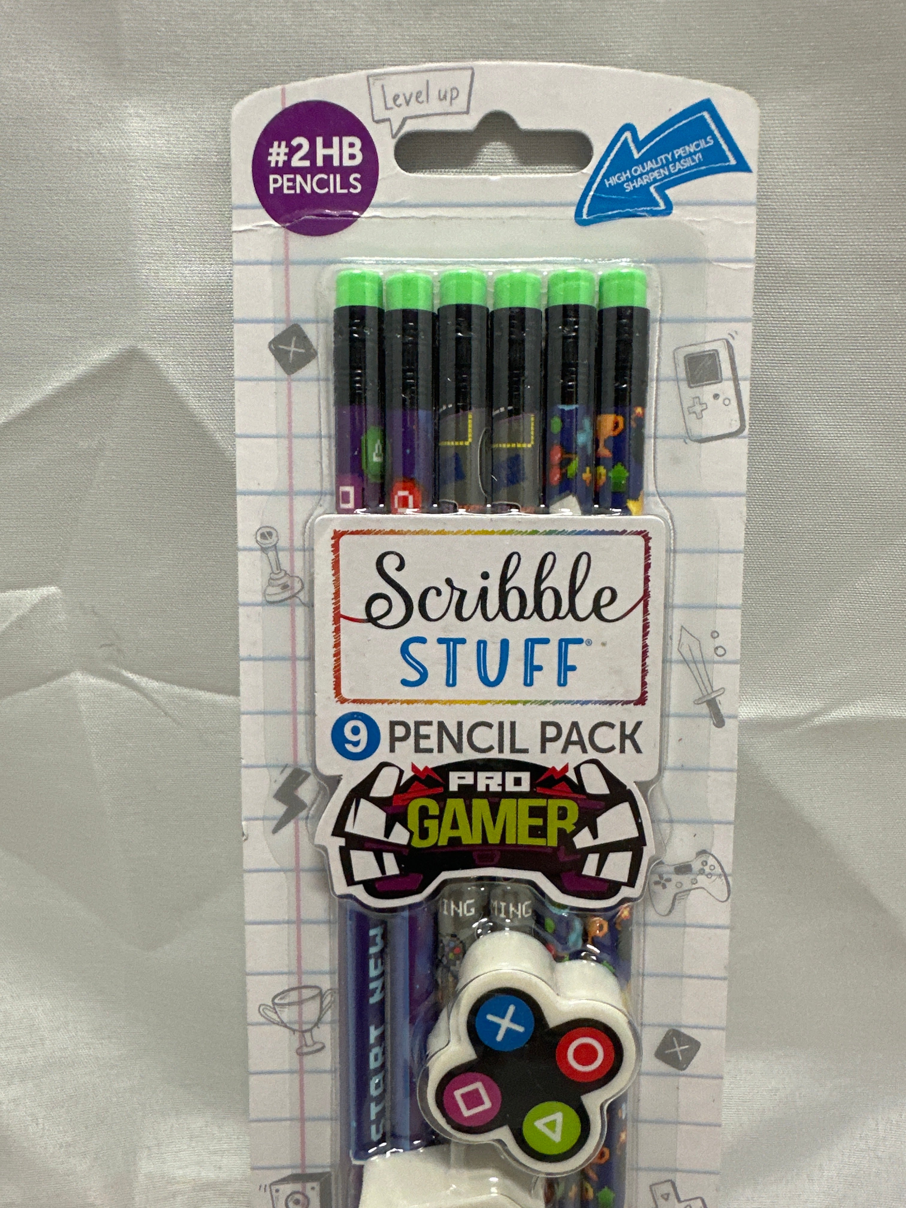 Scribble Stuff Pro Gamer Pencil & Eraser Set 6 HB Pencils 3 Erasers