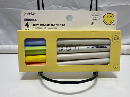 Yoobi SmileyWorld Dry Erase Markers 4 Pack Multicolor Streak Free Whiteboard Markers