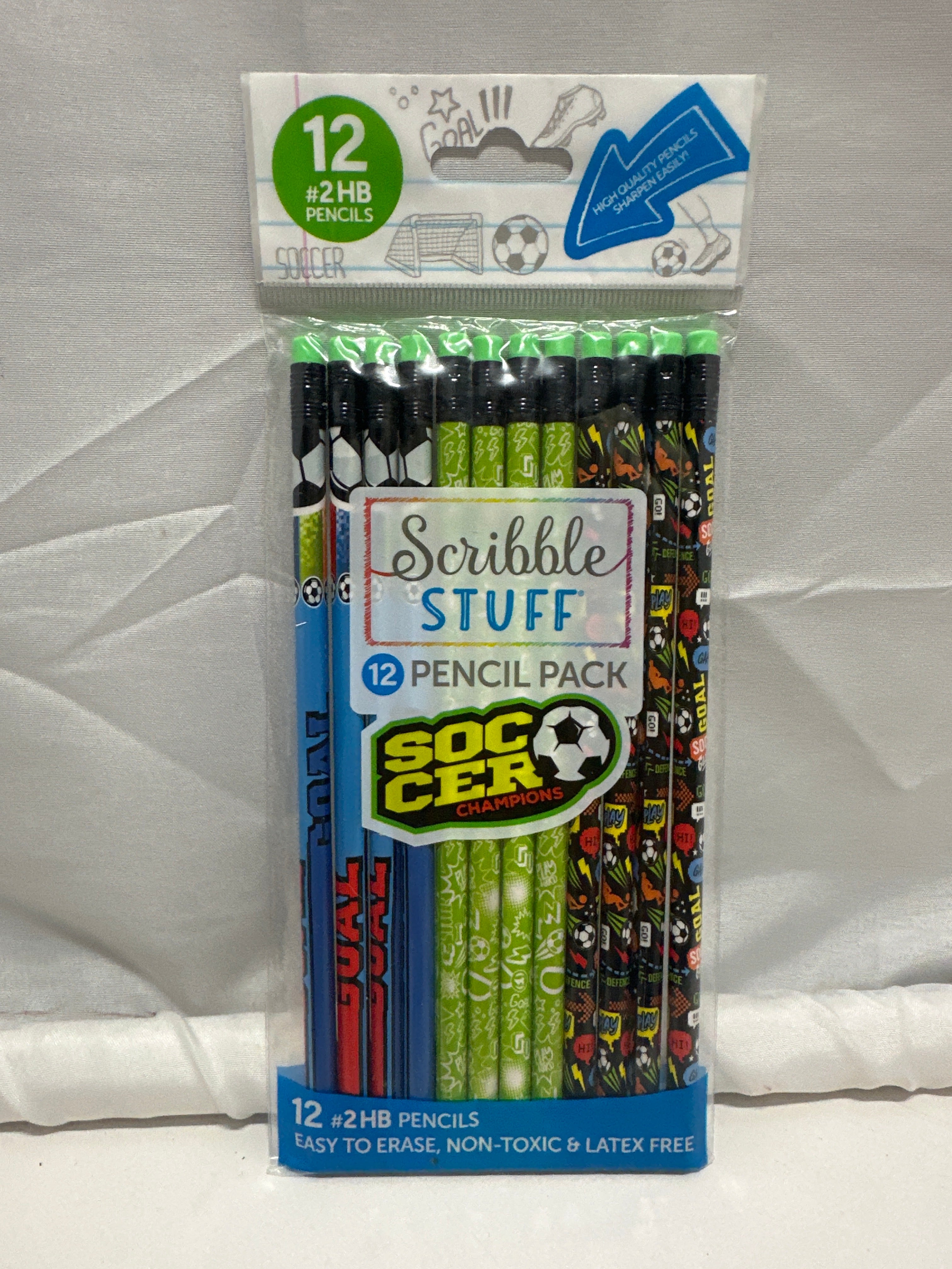 Scribble Stuff Soccer Champions #2 HB Pencils 12 Pack Sports Theme
