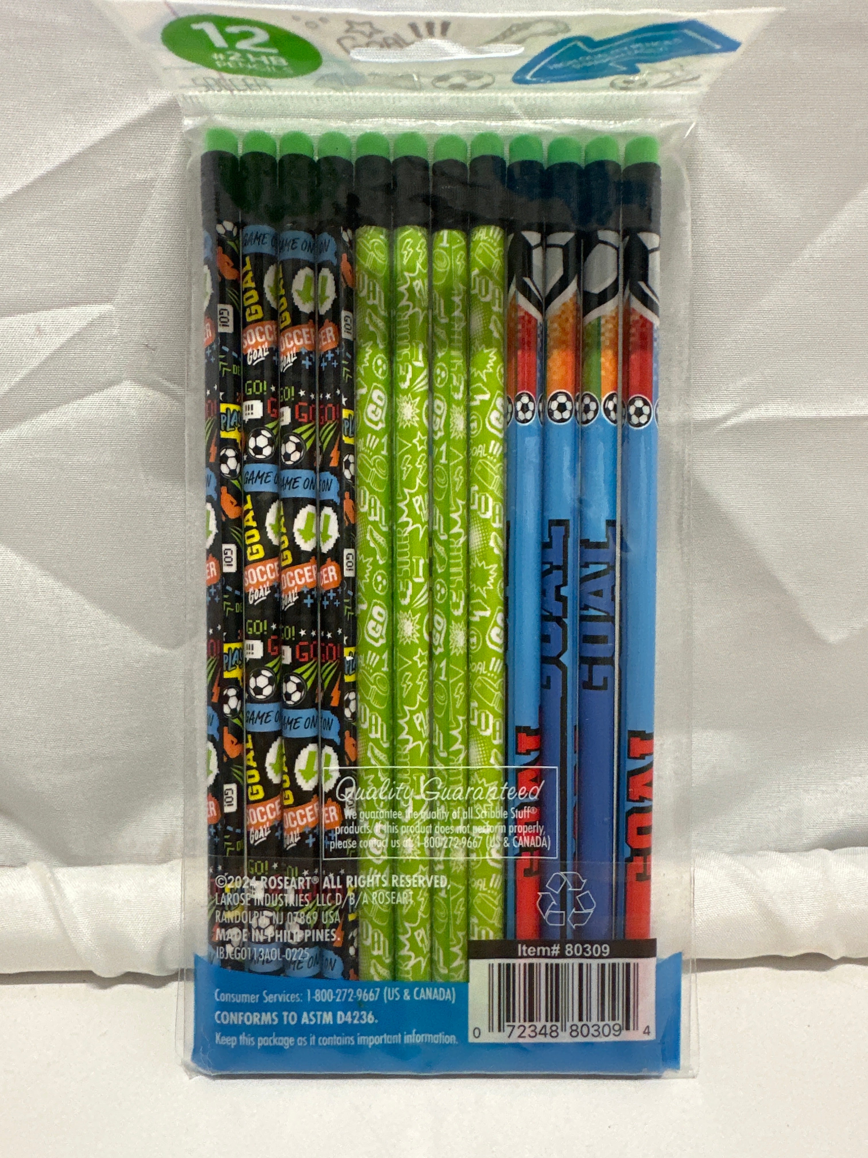 Scribble Stuff Soccer Champions #2 HB Pencils 12 Pack Sports Theme