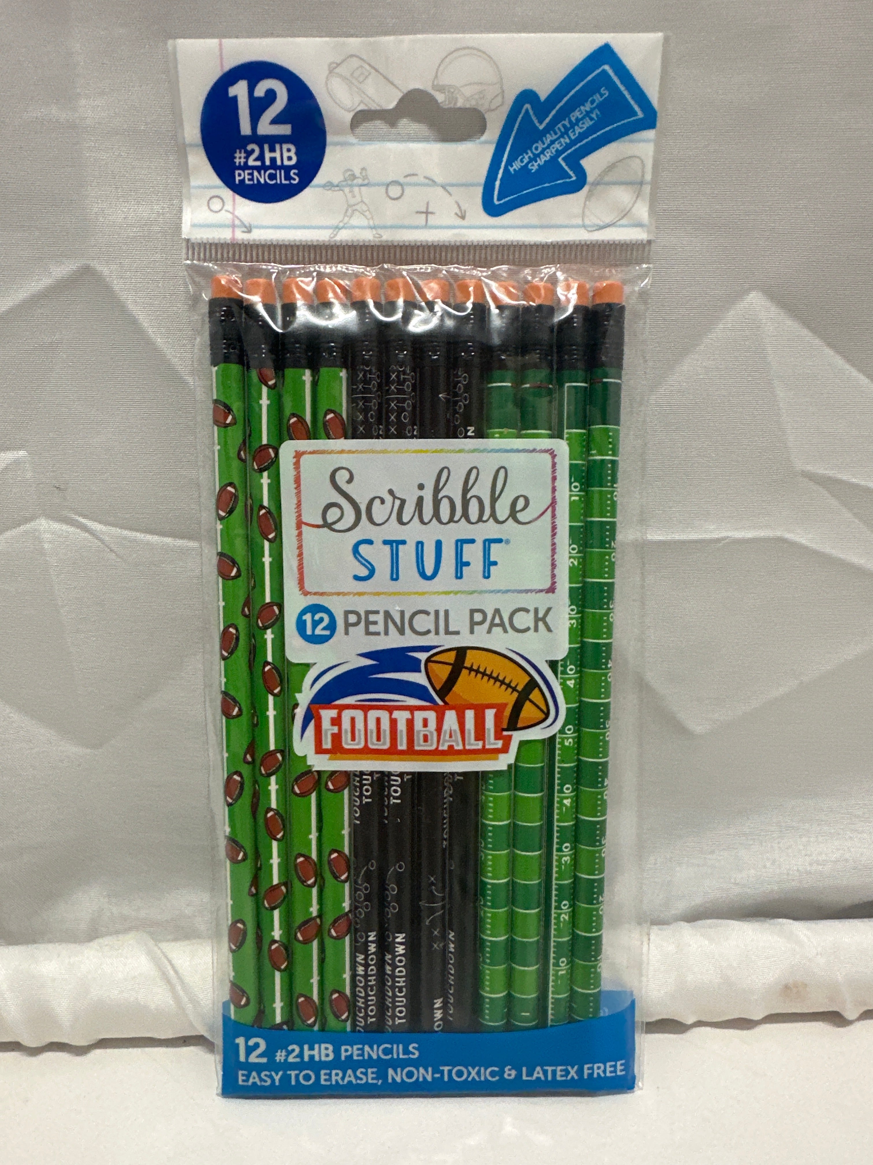 Scribble Stuff Football #2 HB Pencils 12 Pack Sports Theme School Supplies