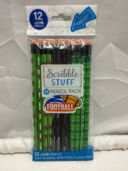 Scribble Stuff Football #2 HB Pencils 12 Pack Sports Theme School Supplies