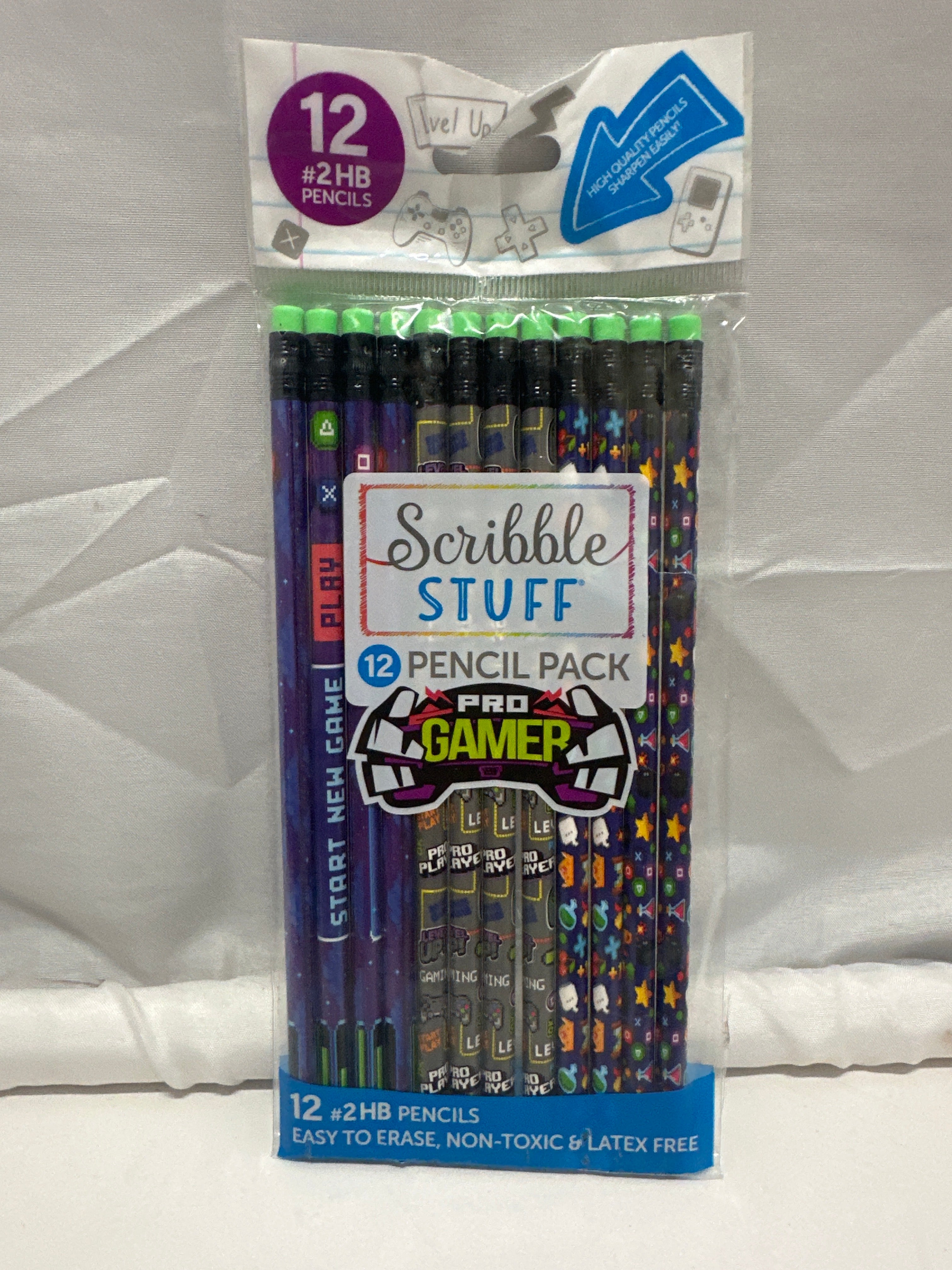 Scribble Stuff Pro Gamer #2 HB Pencils 12 Pack Video Game Theme