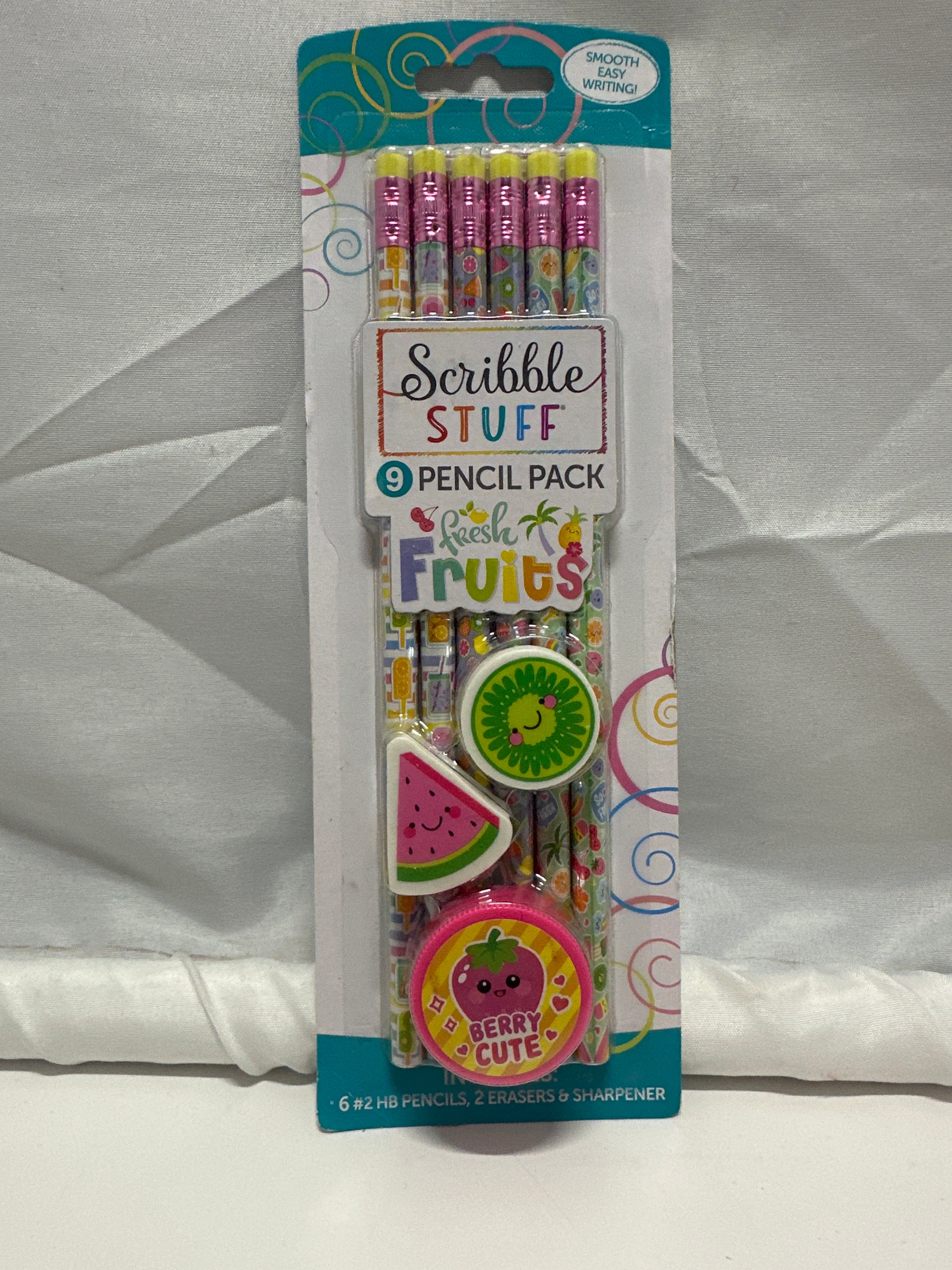 Scribble Stuff Fresh Fruits Pencil Set 6 HB Pencils 2 Erasers Sharpener