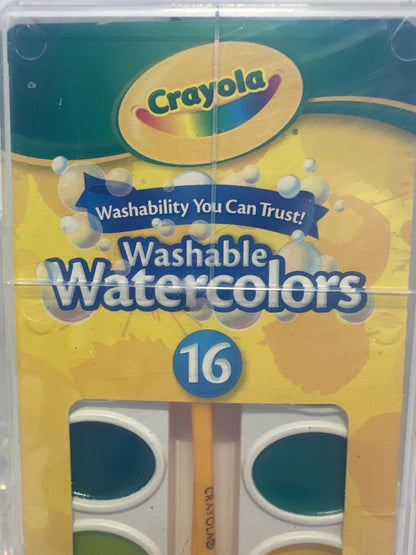 Crayola Washable Watercolors 16 Colors Paint Set With Brush Plastic Case