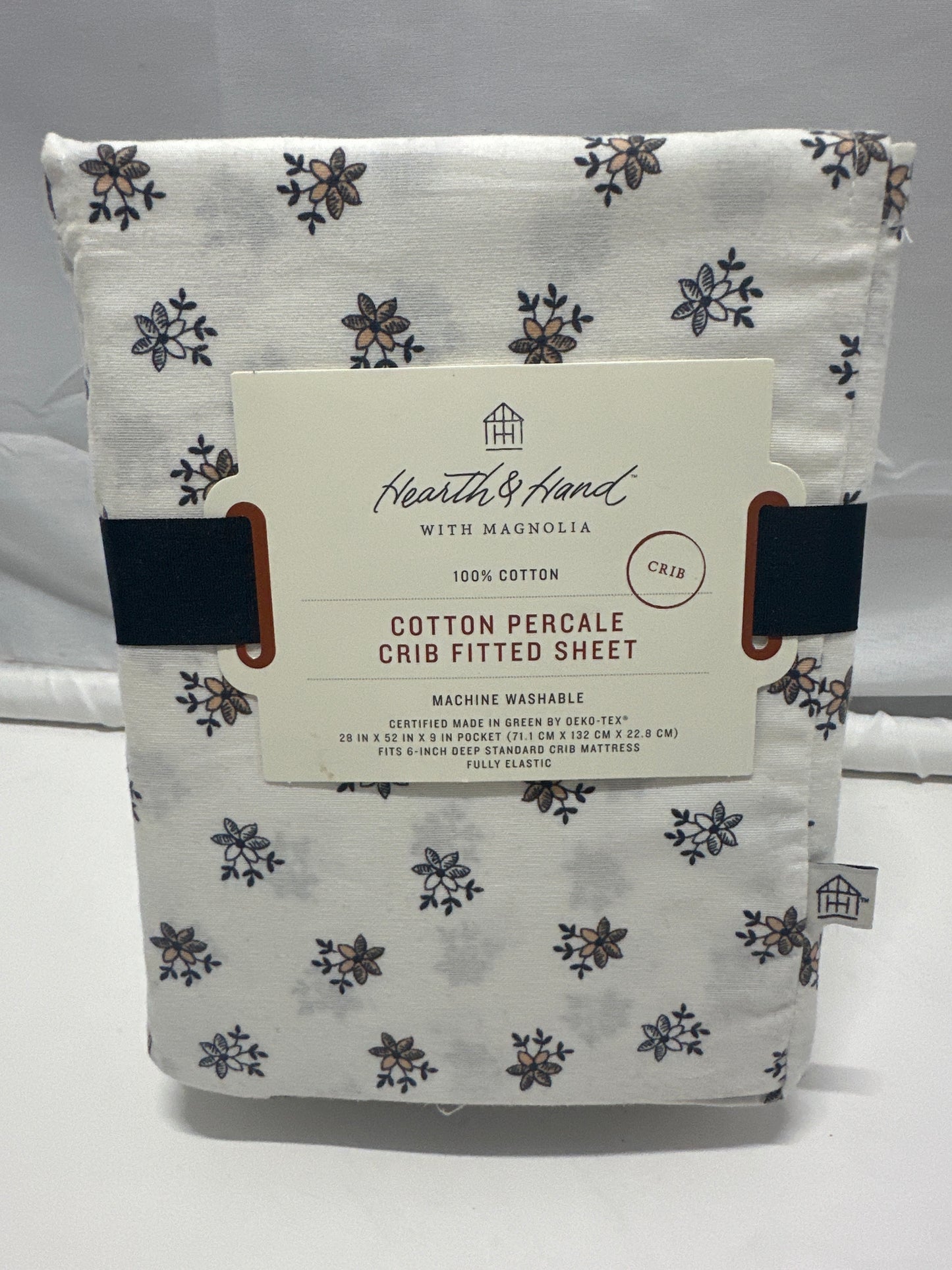 Hearth & Hand With Magnolia Cotton Percale Crib Fitted Sheet Floral 28x52