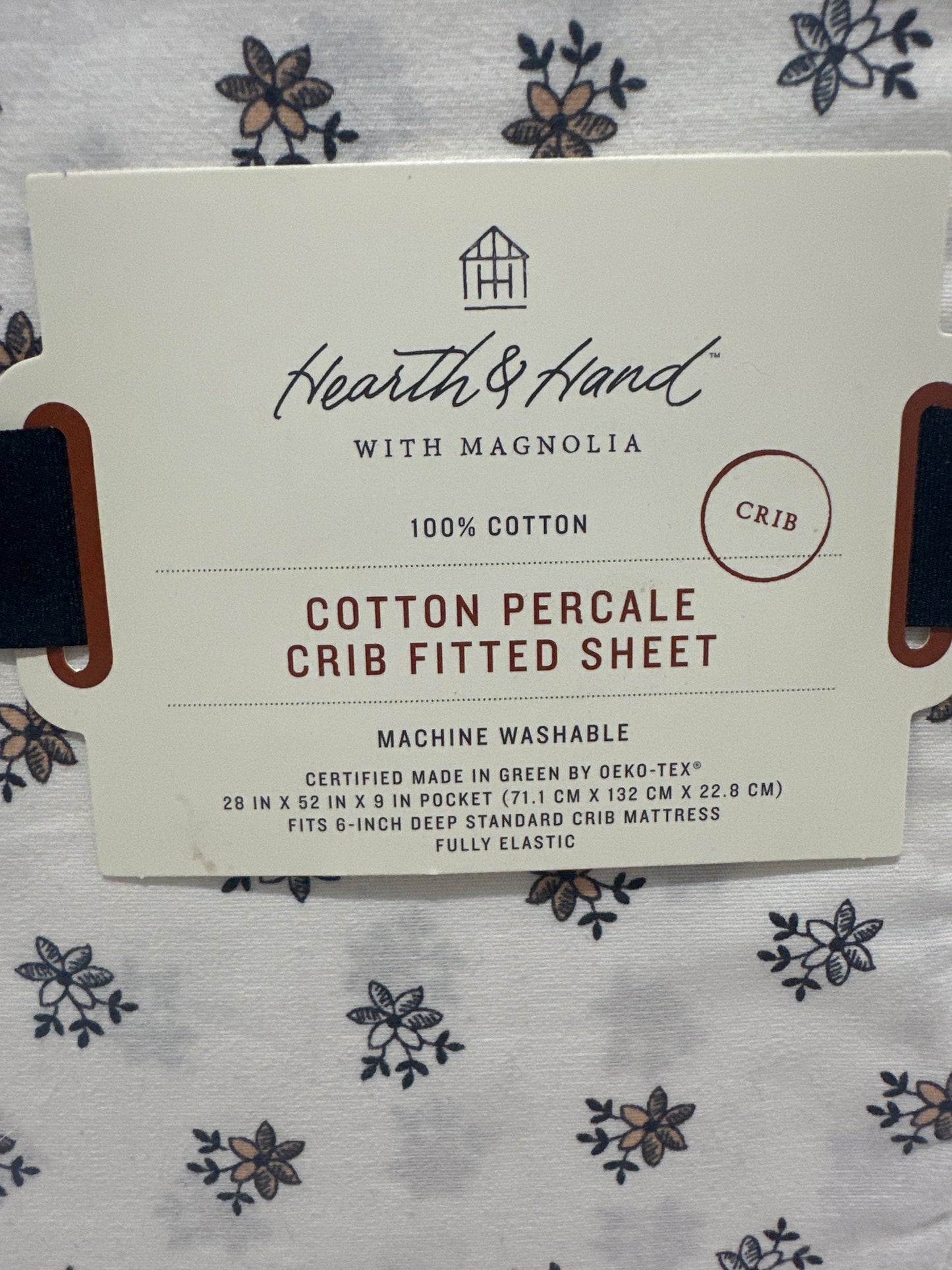 Hearth & Hand With Magnolia Cotton Percale Crib Fitted Sheet Floral 28x52